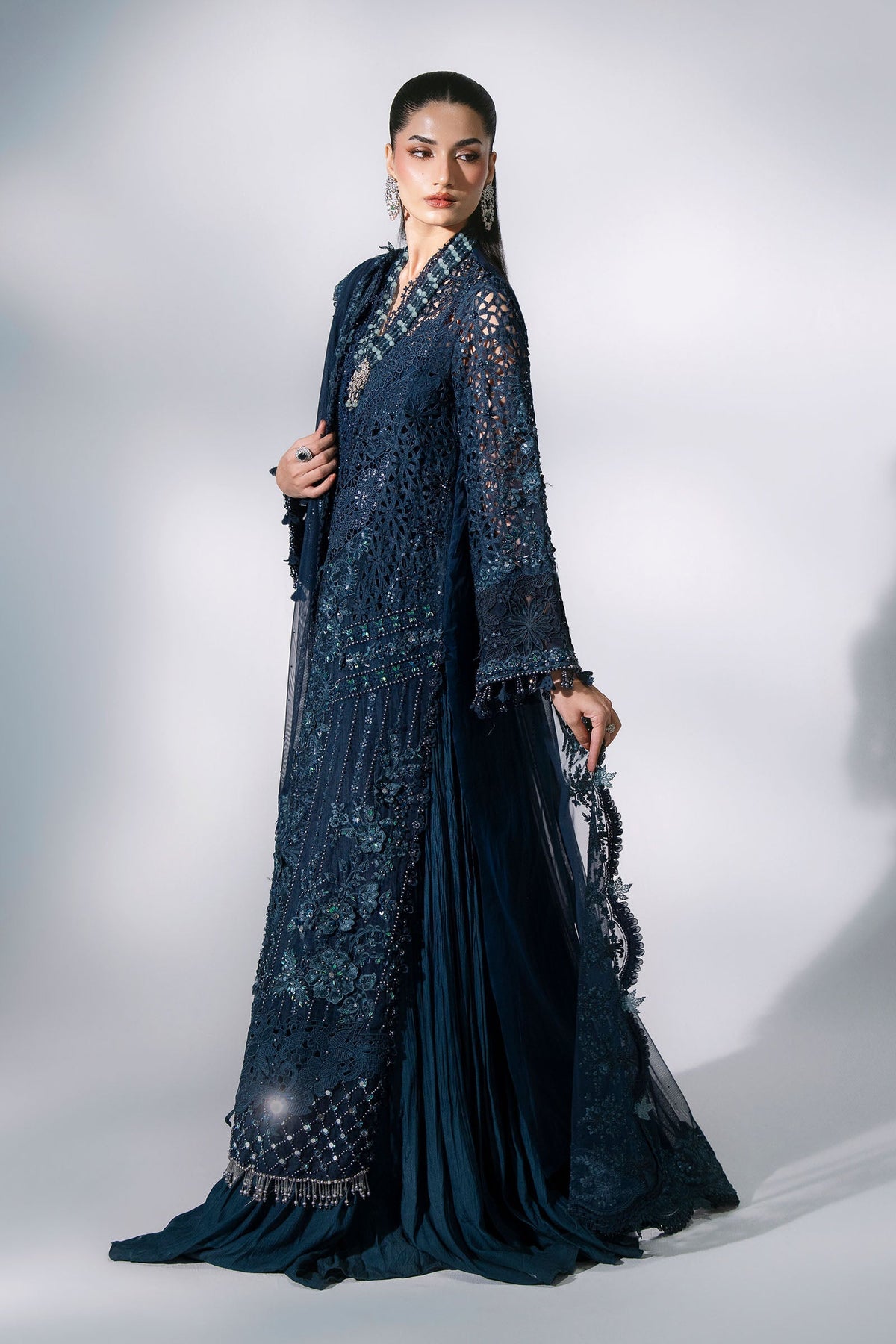 Maria B | Mbroidered Wedding Formals 26 | BD-3106-Peacock Blue by Maria B - Designer Dress  - Type : Ladies Clothes - Available at Libayah - 100% Original 