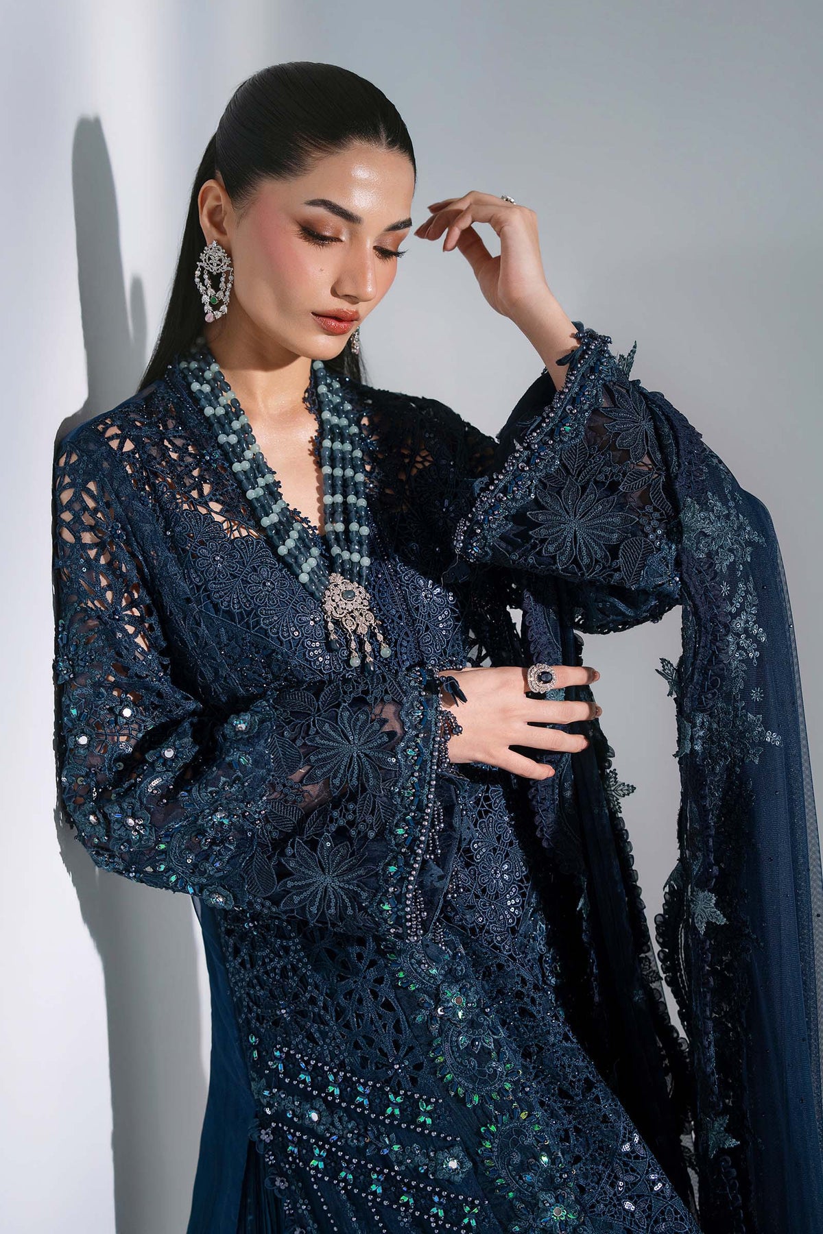 Maria B | Mbroidered Wedding Formals 26 | BD-3106-Peacock Blue by Maria B - Designer Dress  - Type : Ladies Clothes - Available at Libayah - 100% Original 