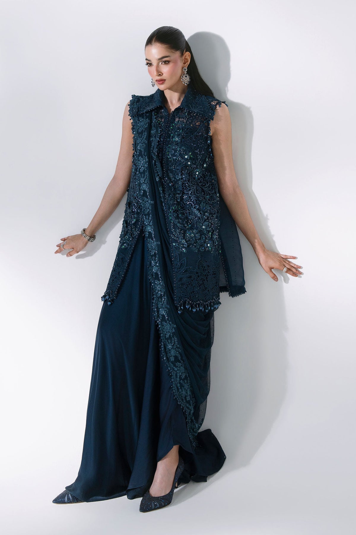 Maria B | Mbroidered Wedding Formals 26 | BD-3106-Peacock Blue by Maria B - Designer Dress  - Type : Ladies Clothes - Available at Libayah - 100% Original 