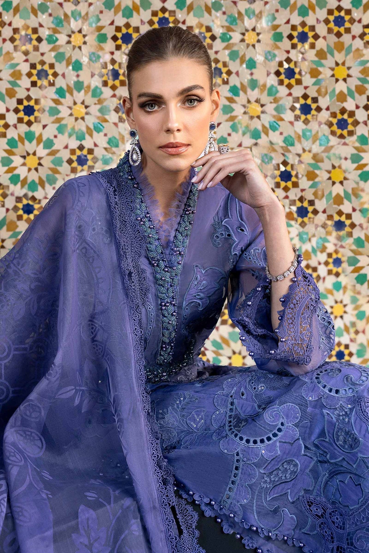 Maria B | Luxury Lawn 25 | D-2506-B by Maria B - Designer Dress - Type: Ladies Clothes - Available at Libayah - 100% Original