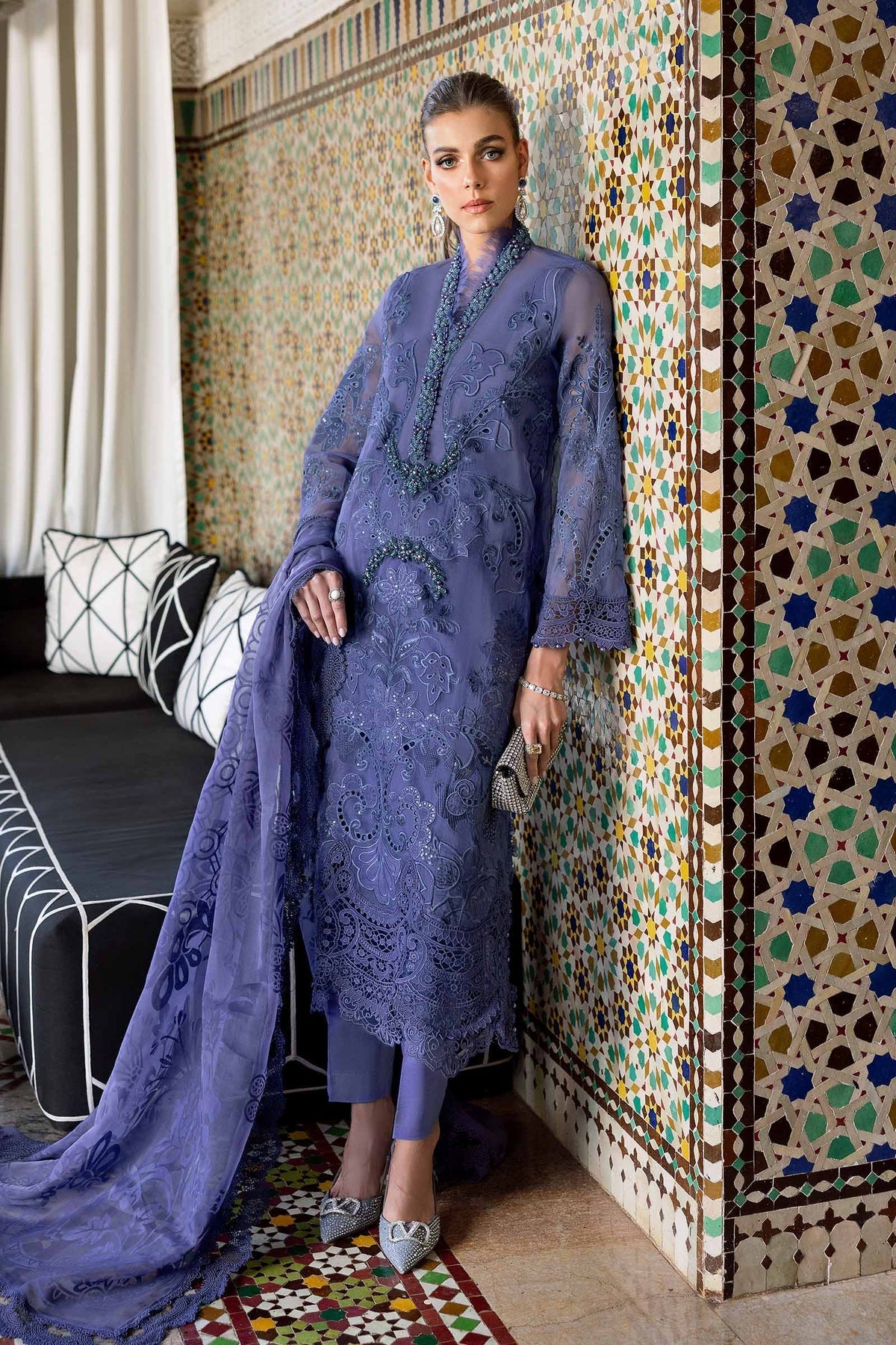 Maria B | Luxury Lawn 25 | D-2506-B by Maria B - Designer Dress - Type: Ladies Clothes - Available at Libayah - 100% Original