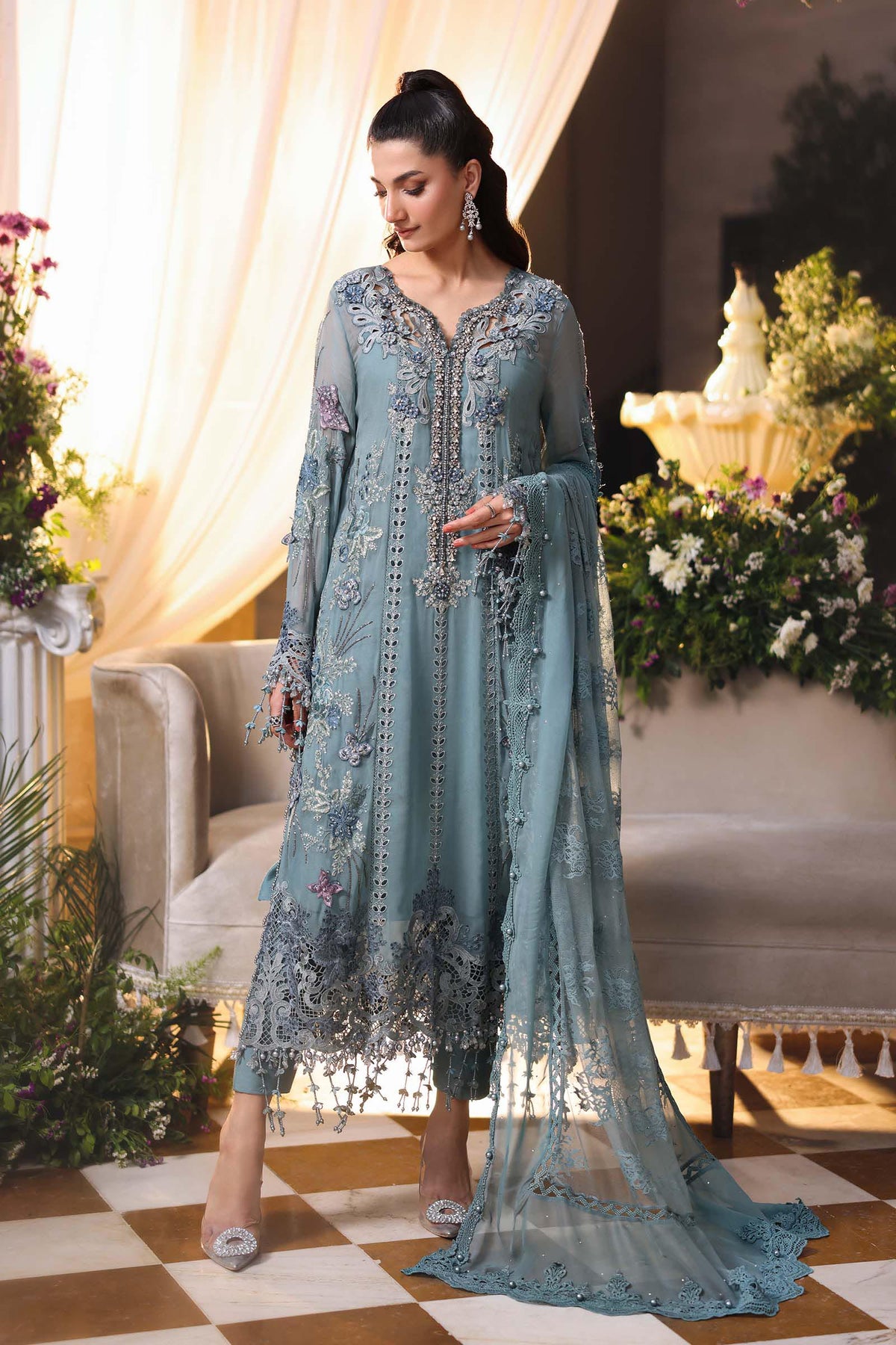 Maria b | Chiffon Formals 26 | MPC-26-106-Slate Blue by Maria B - Designer Dress  - Type : Ladies Clothes - Available at Libayah - 100% Original 