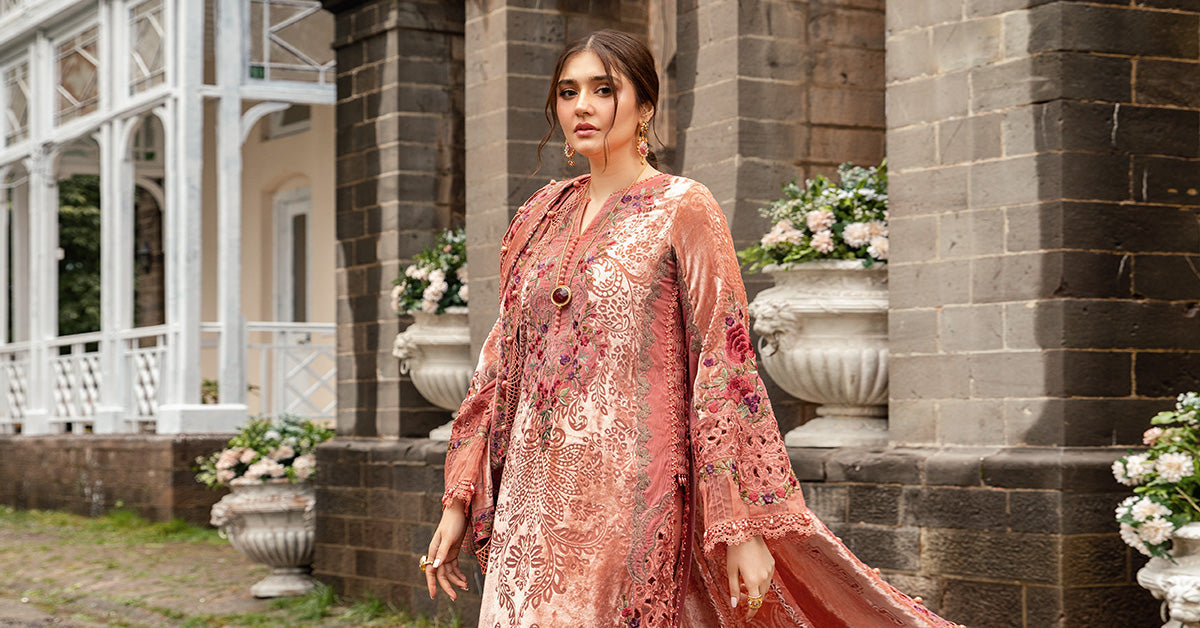 Maria B | Winter Luxe 24 | Velvet DL-1206 by Maria B - Designer Dress  - Type : Ladies Clothes - Available at Libayah - 100% Original 