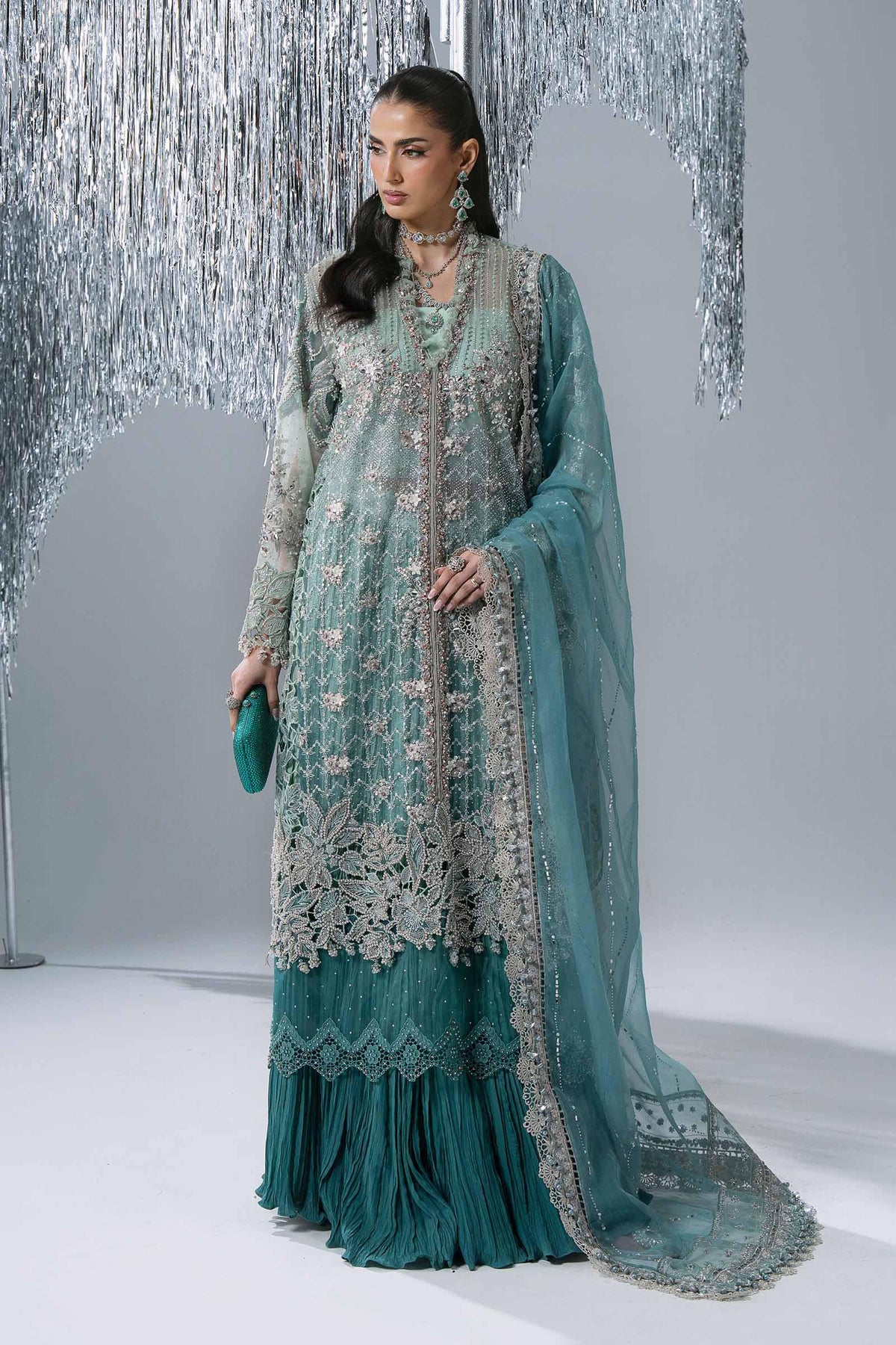 Maria B | Mbroidered Wedding Formals 26 | BD-3107-Sea Green by Maria B - Designer Dress  - Type : Ladies Clothes - Available at Libayah - 100% Original 