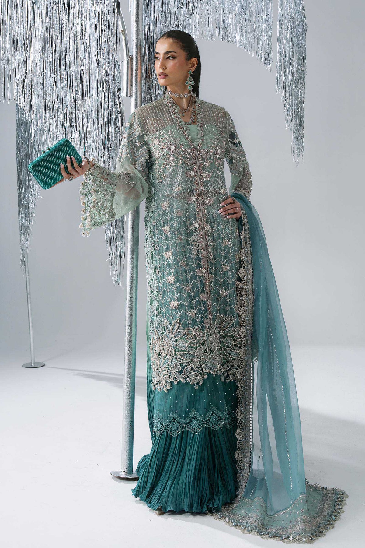 Maria B | Mbroidered Wedding Formals 26 | BD-3107-Sea Green by Maria B - Designer Dress  - Type : Ladies Clothes - Available at Libayah - 100% Original 