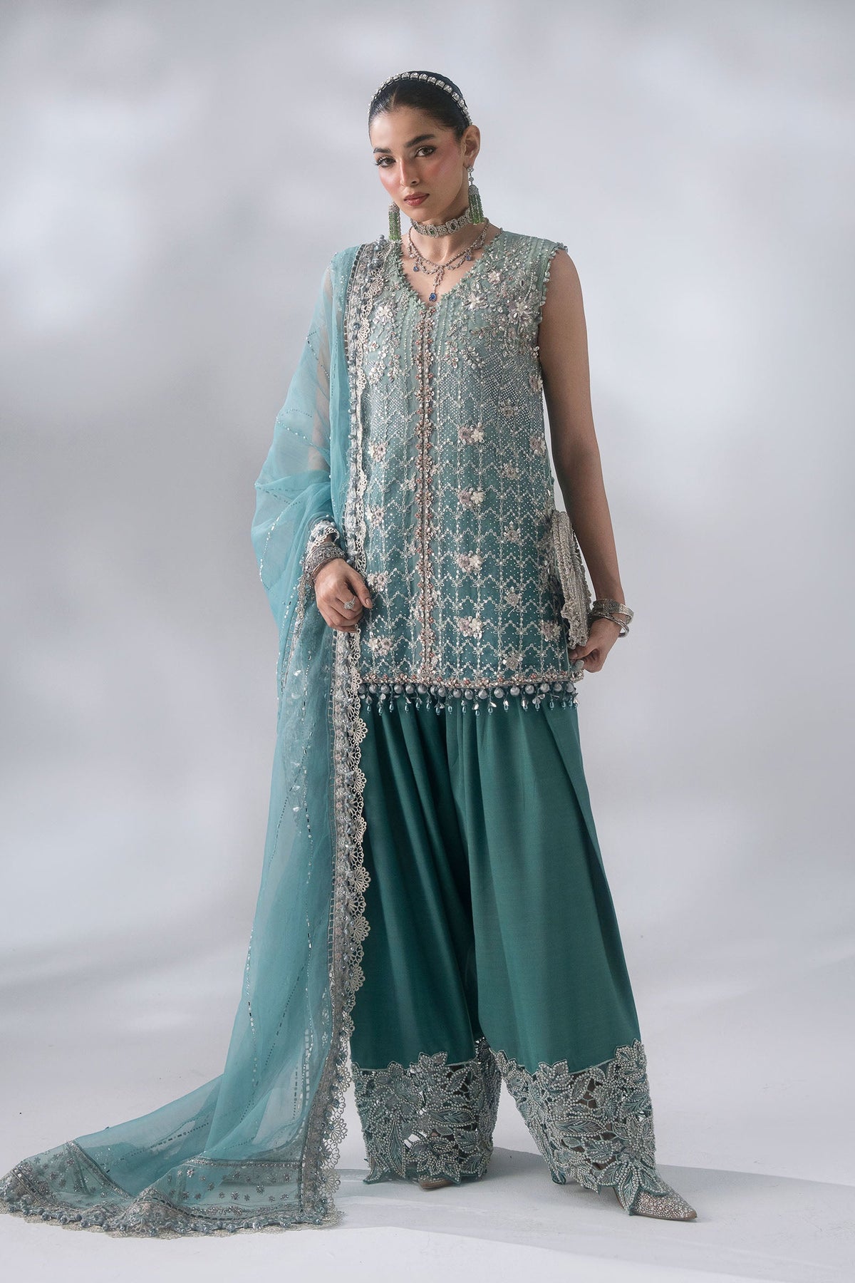 Maria B | Mbroidered Wedding Formals 26 | BD-3107-Sea Green by Maria B - Designer Dress  - Type : Ladies Clothes - Available at Libayah - 100% Original 