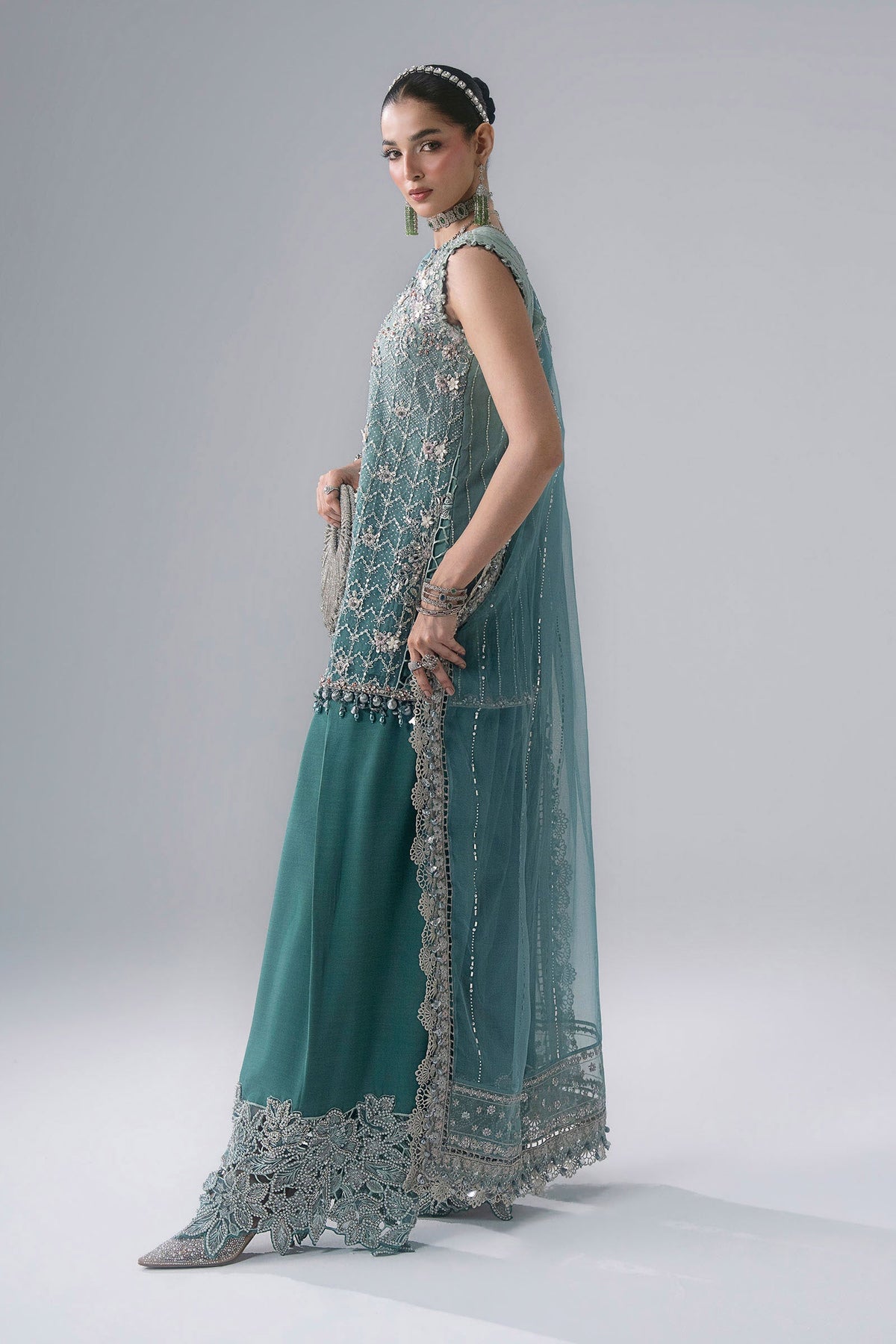 Maria B | Mbroidered Wedding Formals 26 | BD-3107-Sea Green by Maria B - Designer Dress  - Type : Ladies Clothes - Available at Libayah - 100% Original 