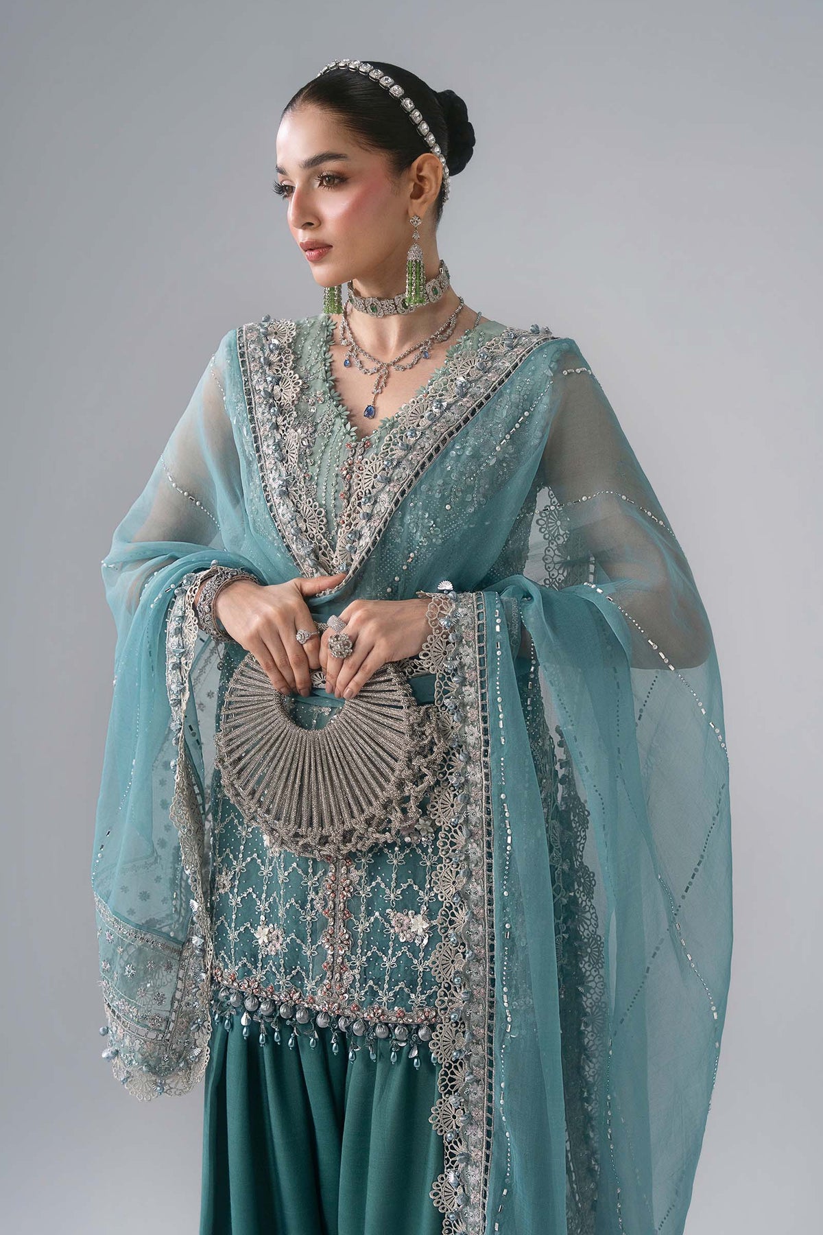 Maria B | Mbroidered Wedding Formals 26 | BD-3107-Sea Green by Maria B - Designer Dress  - Type : Ladies Clothes - Available at Libayah - 100% Original 