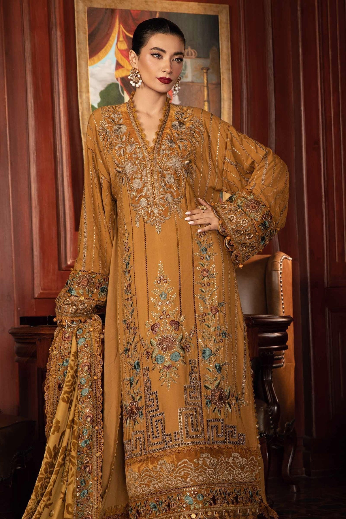 Maria B | Winter Luxe 24 | Velvet DL-1207 by Maria B - Designer Dress  - Type : Ladies Clothes - Available at Libayah - 100% Original 