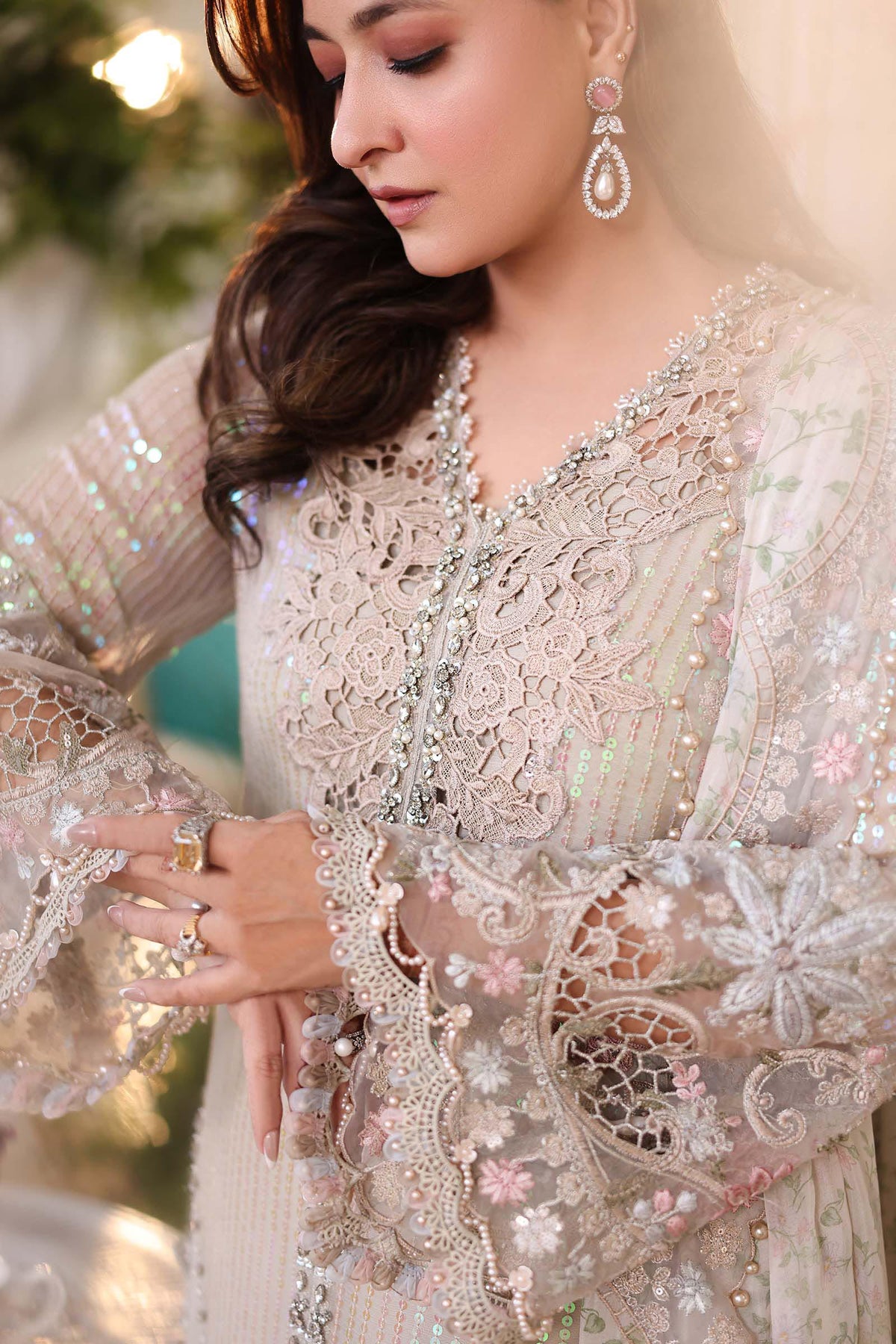 Maria b | Chiffon Formals 26 | MPC-26-107-Ivory Beige by Maria B - Designer Dress  - Type : Ladies Clothes - Available at Libayah - 100% Original 
