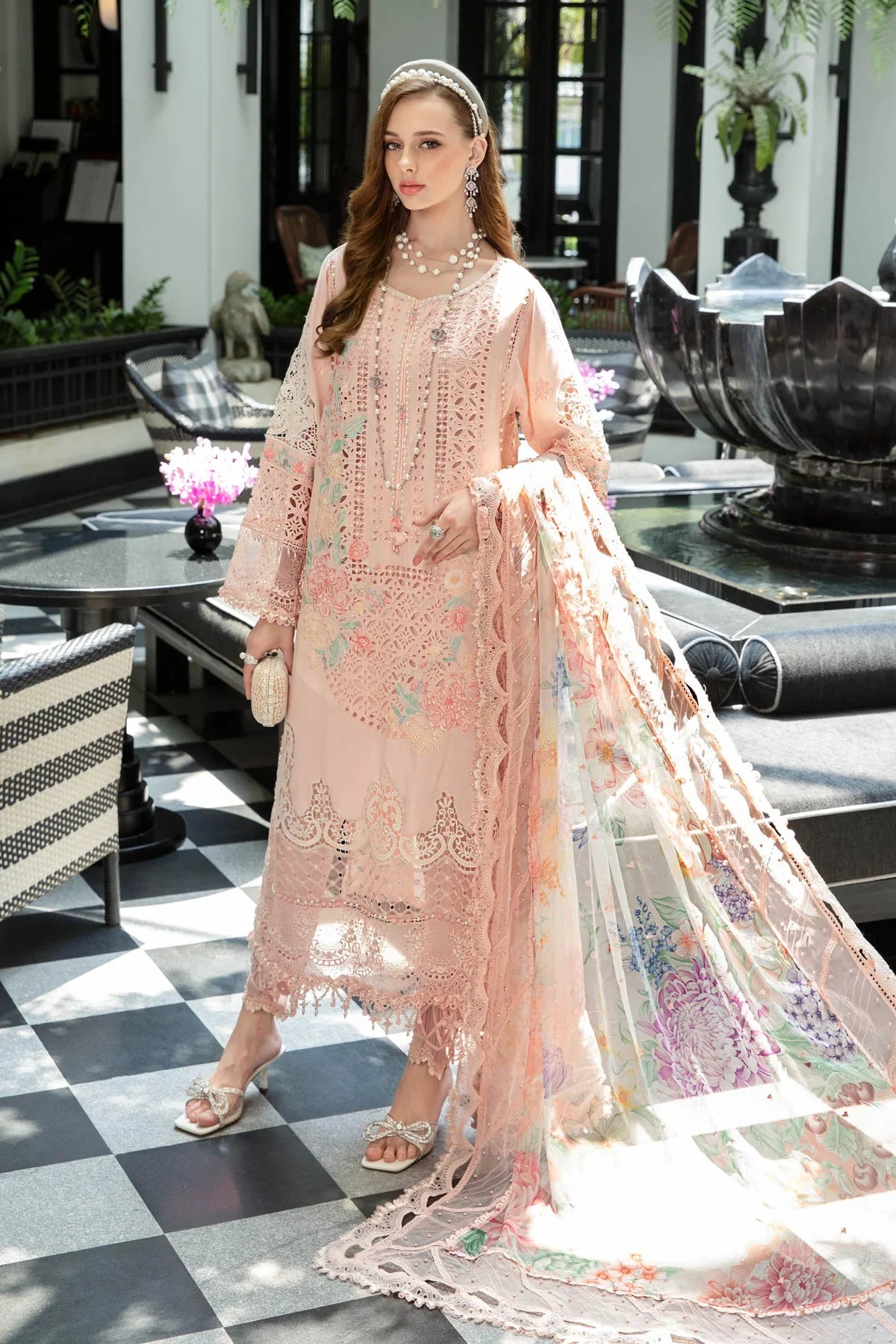 Maria B | Luxury Lawn | EL-23-07-Peach by Maria B - Designer Dress - Type: Ladies Clothes - Available at Libayah - 100% Original