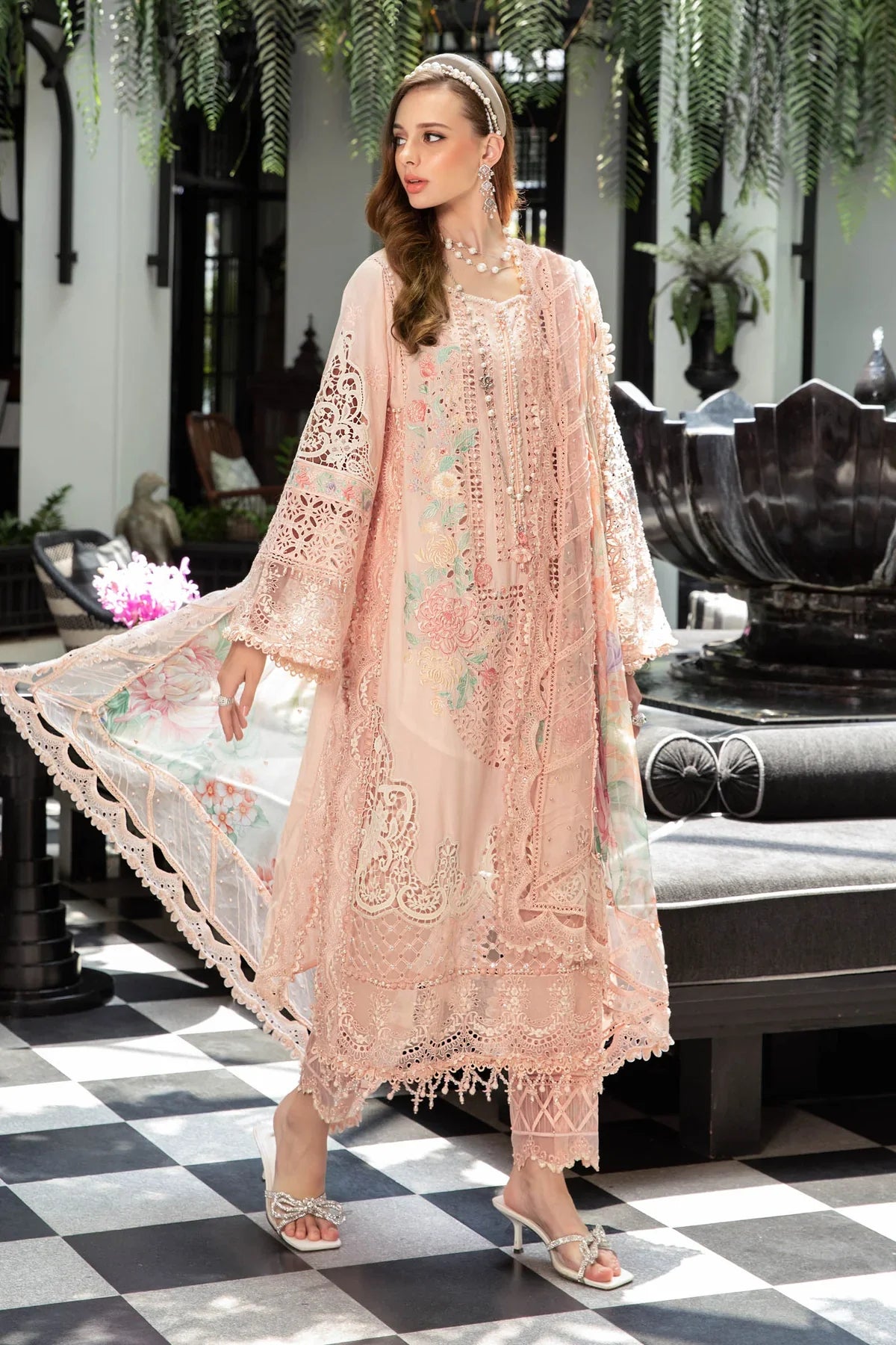 Maria B | Luxury Lawn | EL-23-07-Peach by Maria B - Designer Dress - Type: Ladies Clothes - Available at Libayah - 100% Original