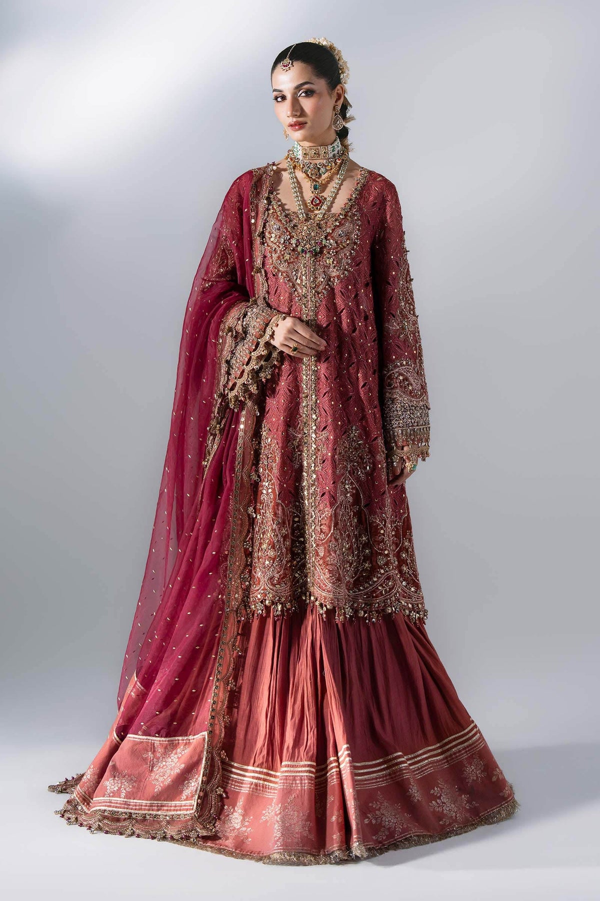 Maria B | Mbroidered Wedding Formals 26 | BD-3108-Deep Salmon pink by Maria B - Designer Dress  - Type : Ladies Clothes - Available at Libayah - 100% Original 