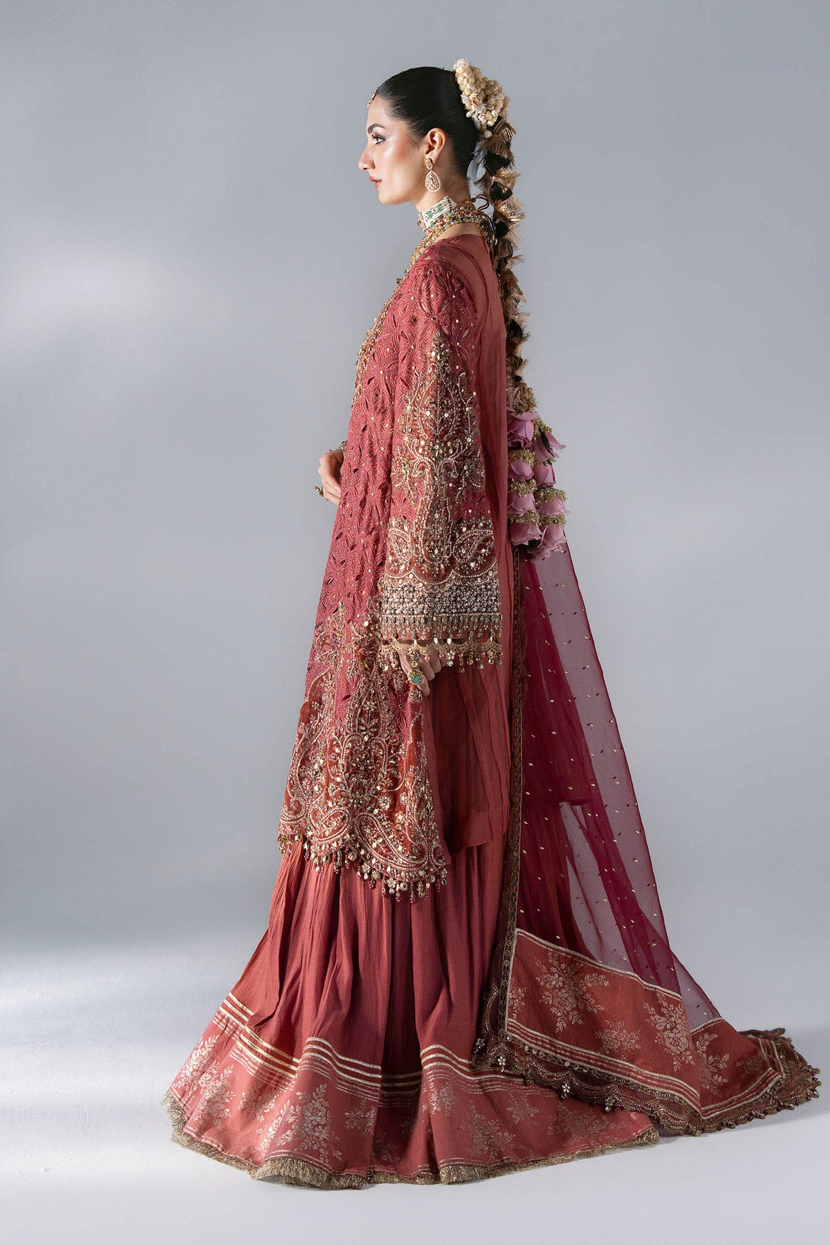 Maria B | Mbroidered Wedding Formals 26 | BD-3108-Deep Salmon pink by Maria B - Designer Dress  - Type : Ladies Clothes - Available at Libayah - 100% Original 