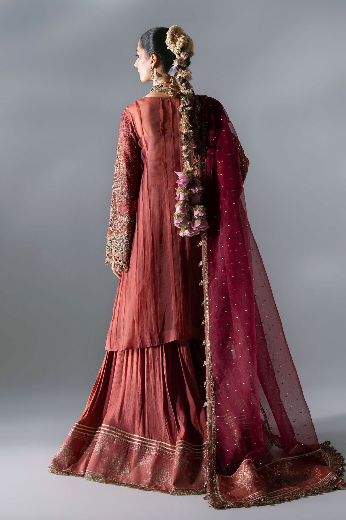 Maria B | Mbroidered Wedding Formals 26 | BD-3108-Deep Salmon pink by Maria B - Designer Dress  - Type : Ladies Clothes - Available at Libayah - 100% Original 
