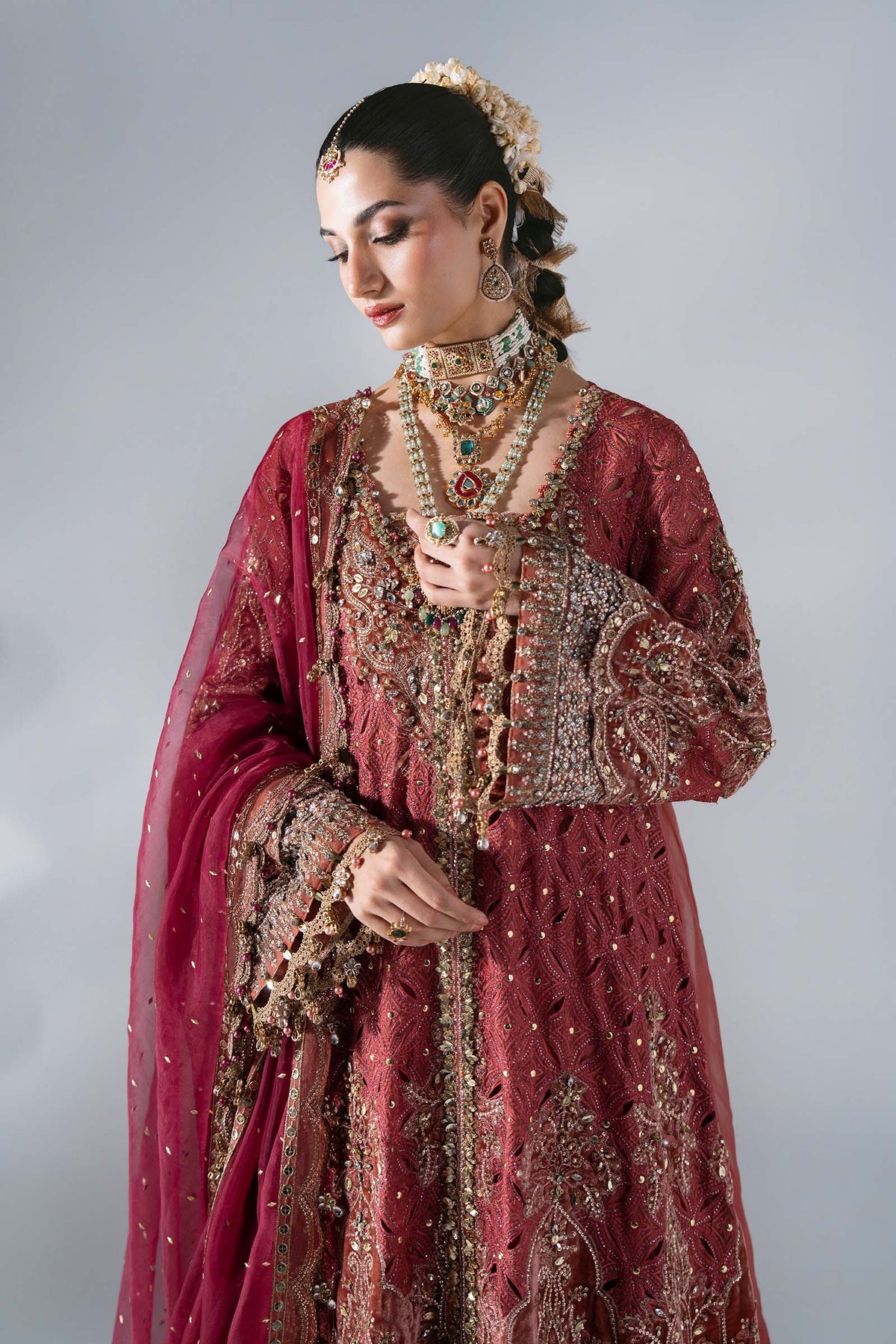 Maria B | Mbroidered Wedding Formals 26 | BD-3108-Deep Salmon pink by Maria B - Designer Dress  - Type : Ladies Clothes - Available at Libayah - 100% Original 