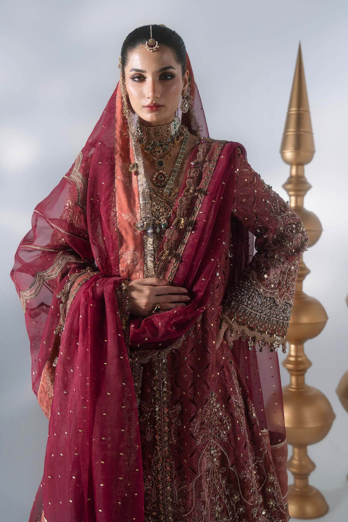 Maria B | Mbroidered Wedding Formals 26 | BD-3108-Deep Salmon pink by Maria B - Designer Dress  - Type : Ladies Clothes - Available at Libayah - 100% Original 