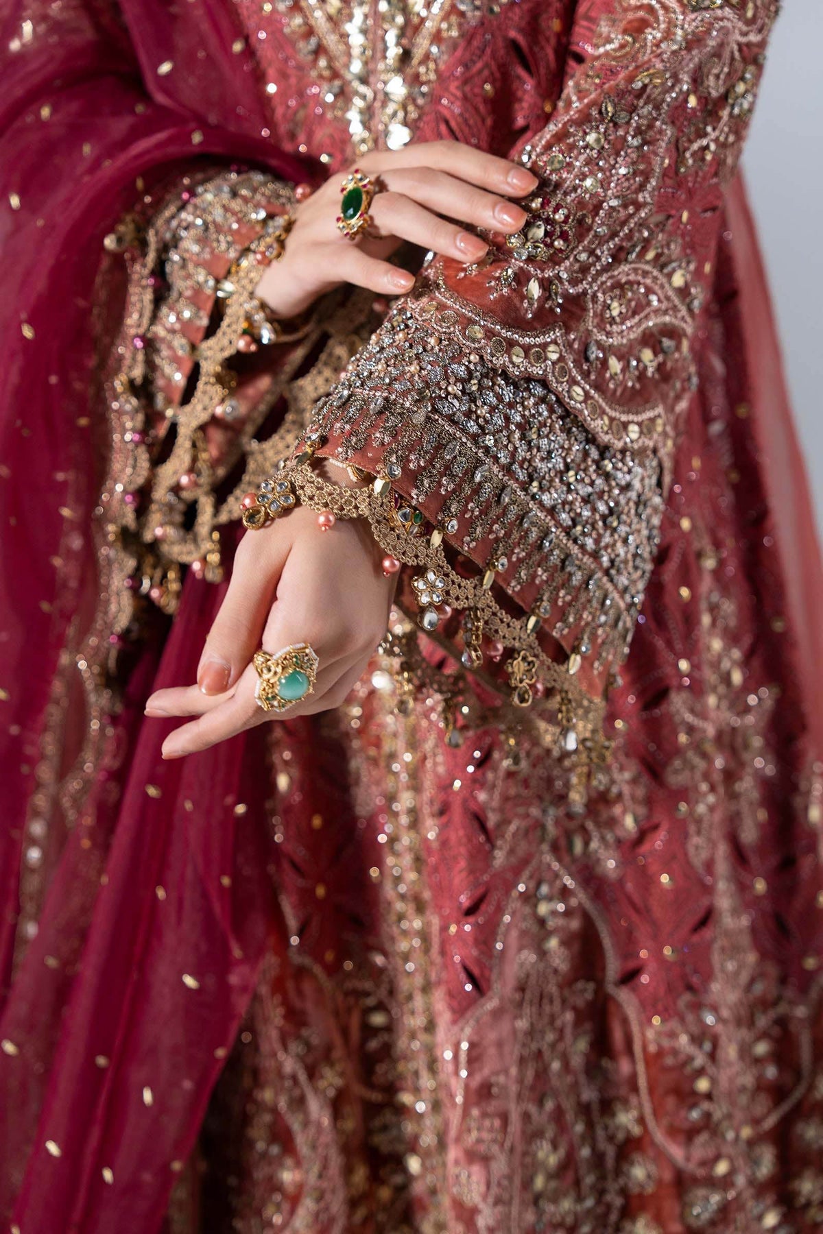 Maria B | Mbroidered Wedding Formals 26 | BD-3108-Deep Salmon pink by Maria B - Designer Dress  - Type : Ladies Clothes - Available at Libayah - 100% Original 