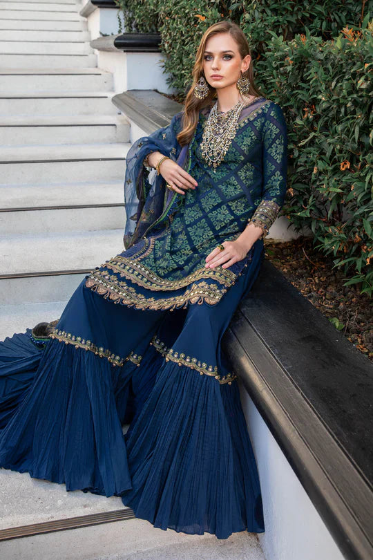 Maria B | Luxury Lawn | EL-23-08-Blue by Maria B - Designer Dress - Type: Ladies Clothes - Available at Libayah - 100% Original