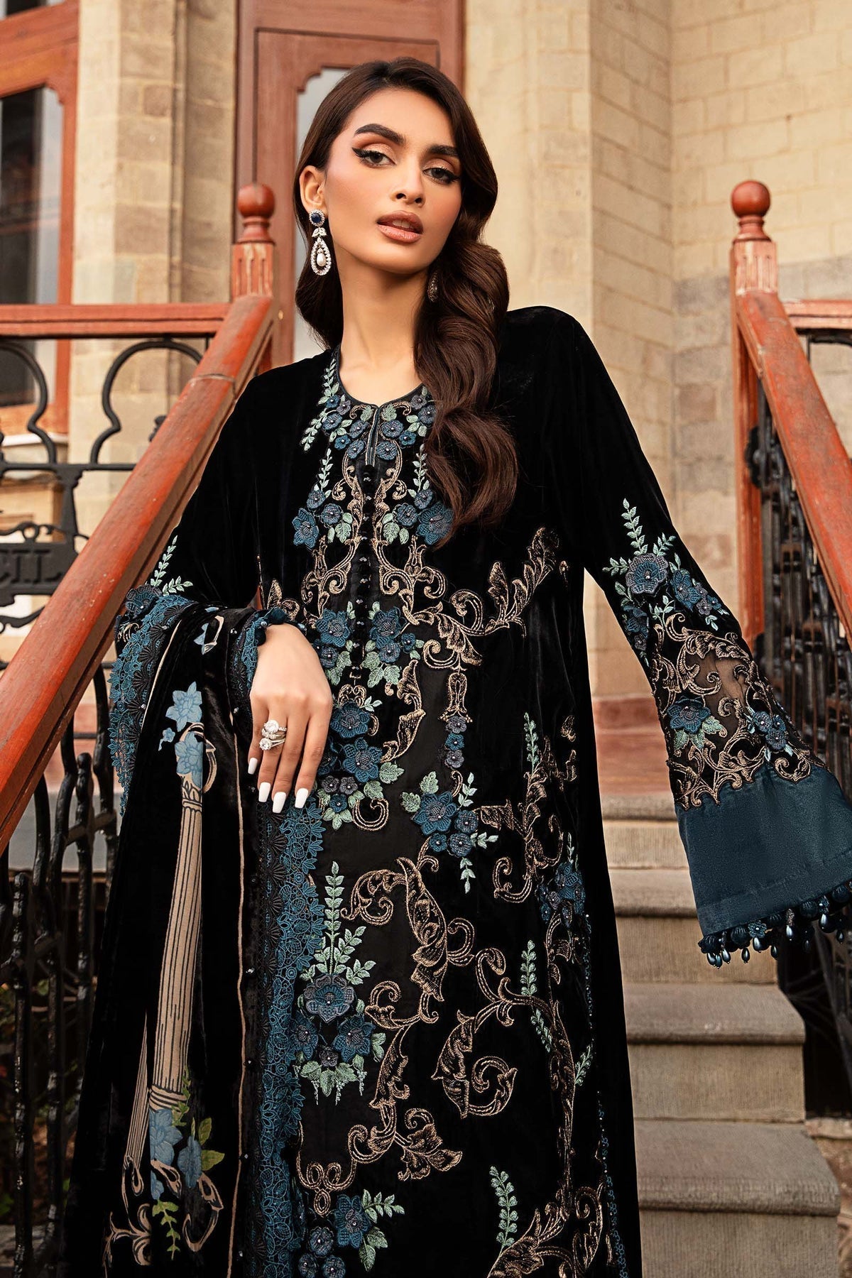 Maria B | Winter Luxe 24 | Velvet DL-1208 by Maria B - Designer Dress  - Type : Ladies Clothes - Available at Libayah - 100% Original 