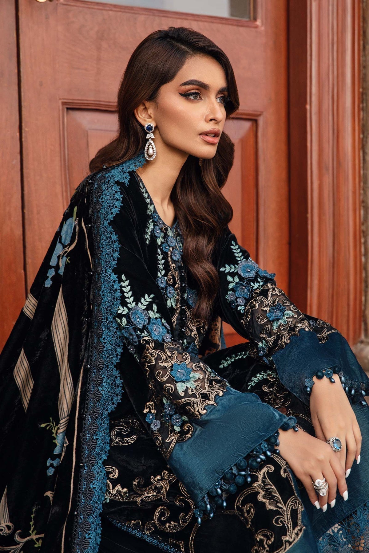 Maria B | Winter Luxe 24 | Velvet DL-1208 by Maria B - Designer Dress  - Type : Ladies Clothes - Available at Libayah - 100% Original 