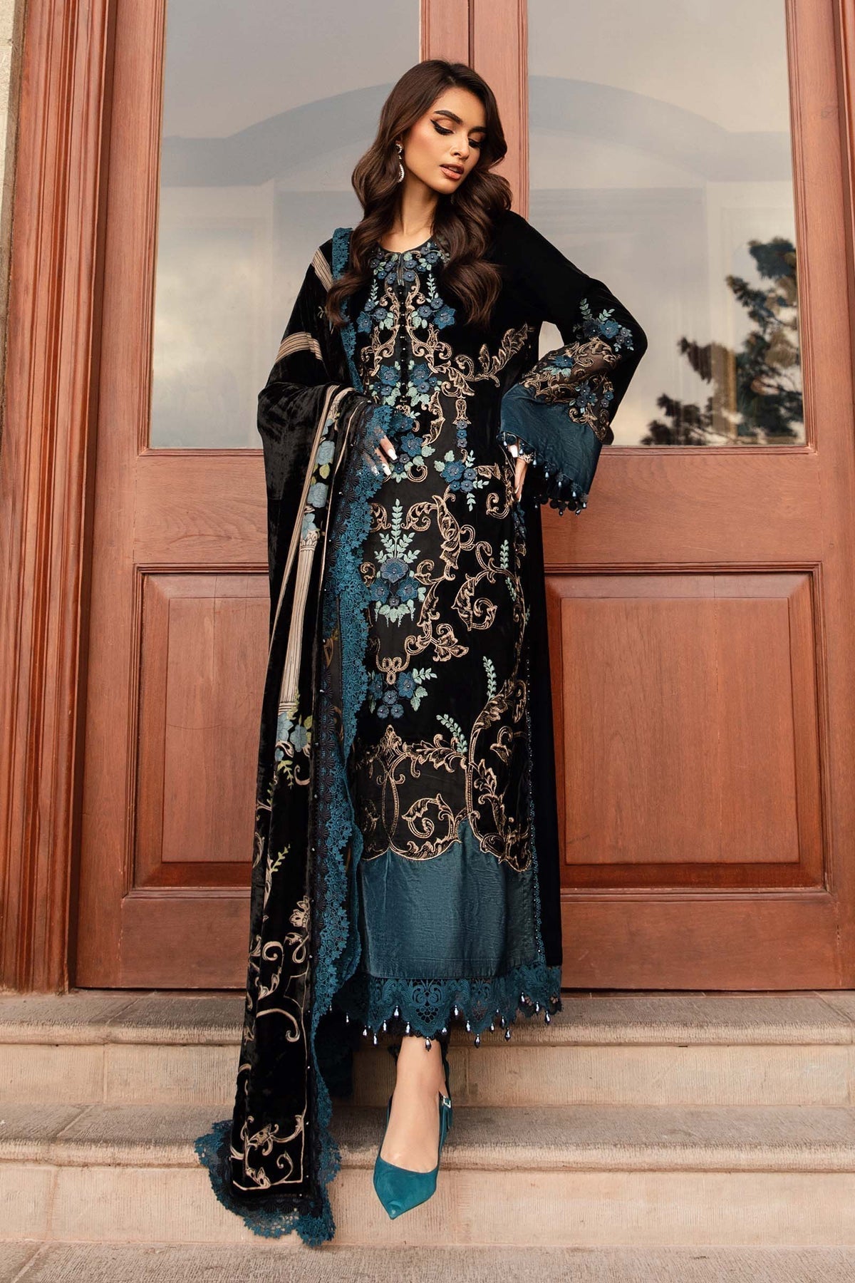 Maria B | Winter Luxe 24 | Velvet DL-1208 by Maria B - Designer Dress  - Type : Ladies Clothes - Available at Libayah - 100% Original 