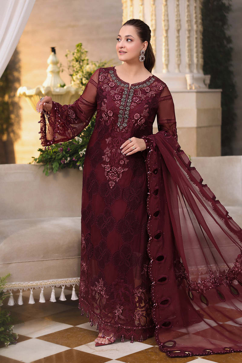 Maria b | Chiffon Formals 26 | MPC-26-108-Burgundy by Maria B - Designer Dress  - Type : Ladies Clothes - Available at Libayah - 100% Original 
