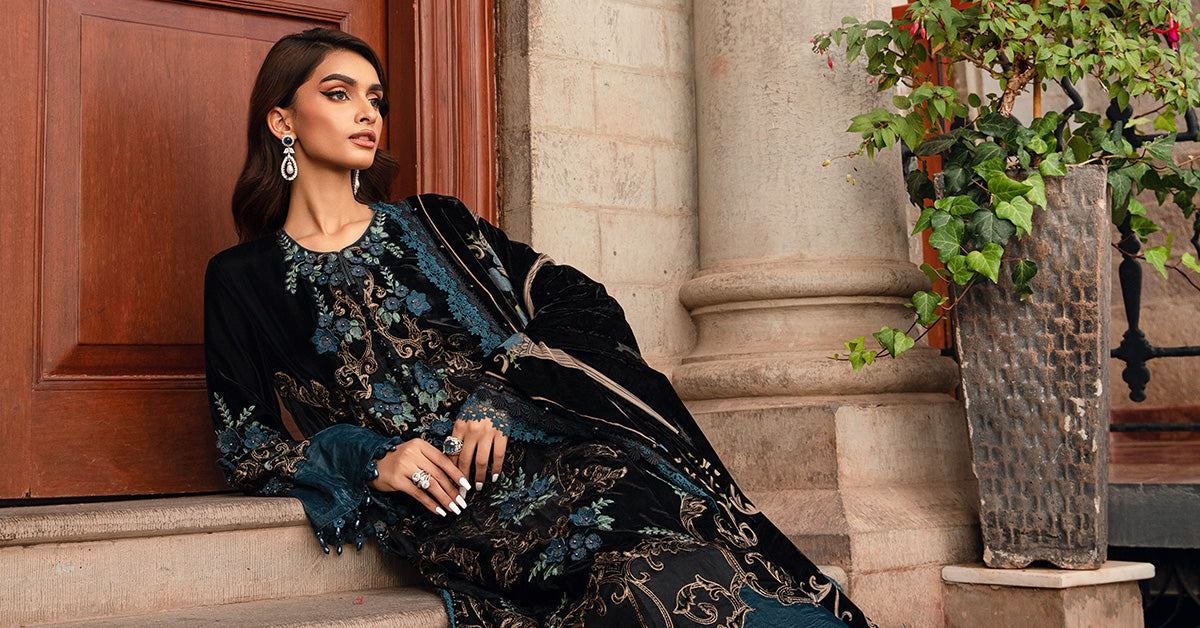 Maria B | Winter Luxe 24 | Velvet DL-1208 by Maria B - Designer Dress  - Type : Ladies Clothes - Available at Libayah - 100% Original 