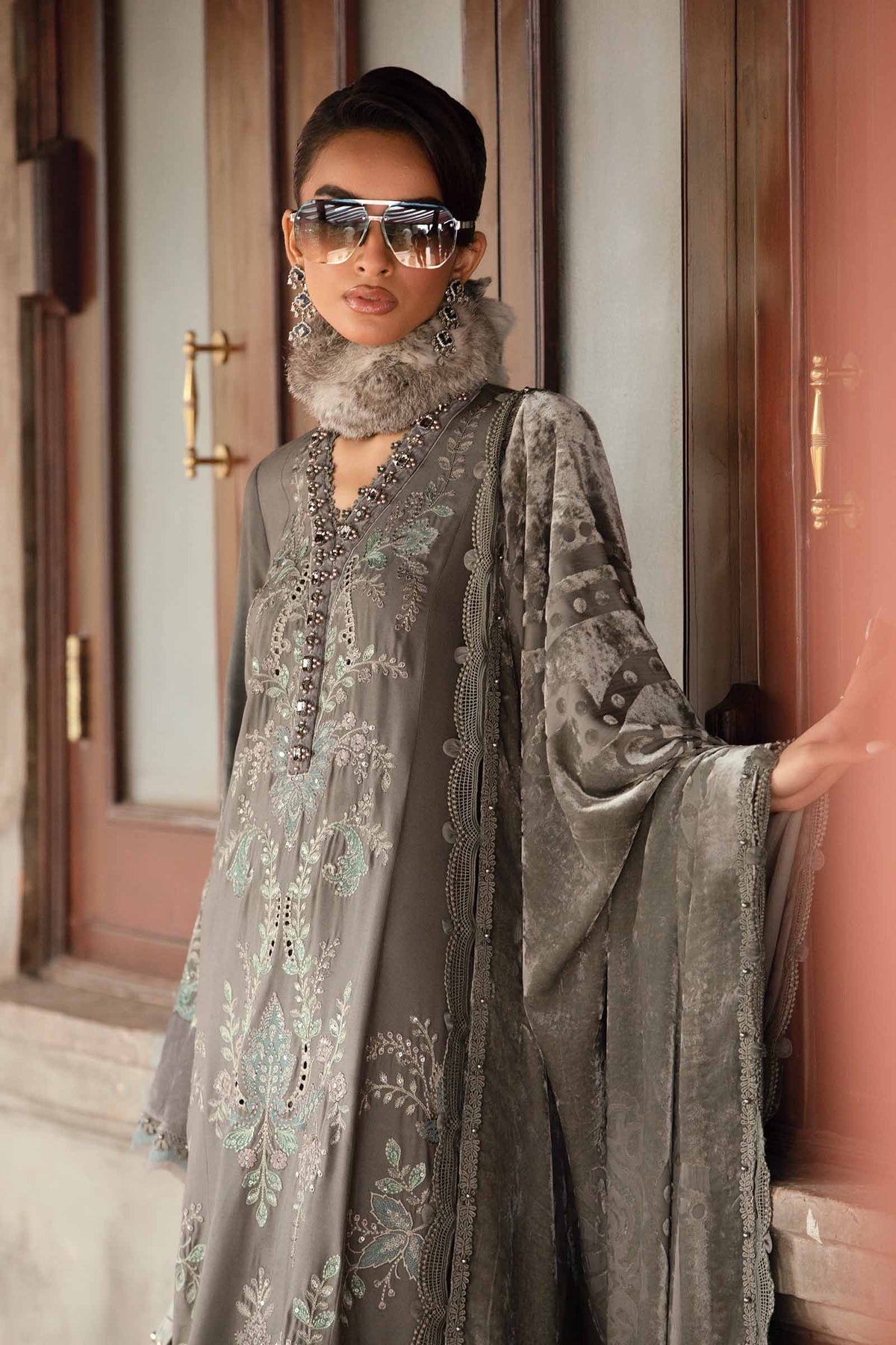 Maria B | Winter Luxe 24 | Velvet DL-1209 by Maria B - Designer Dress  - Type : Ladies Clothes - Available at Libayah - 100% Original 