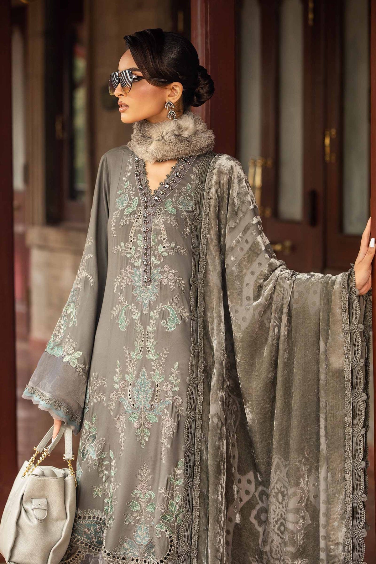 Maria B | Winter Luxe 24 | Velvet DL-1209 by Maria B - Designer Dress  - Type : Ladies Clothes - Available at Libayah - 100% Original 