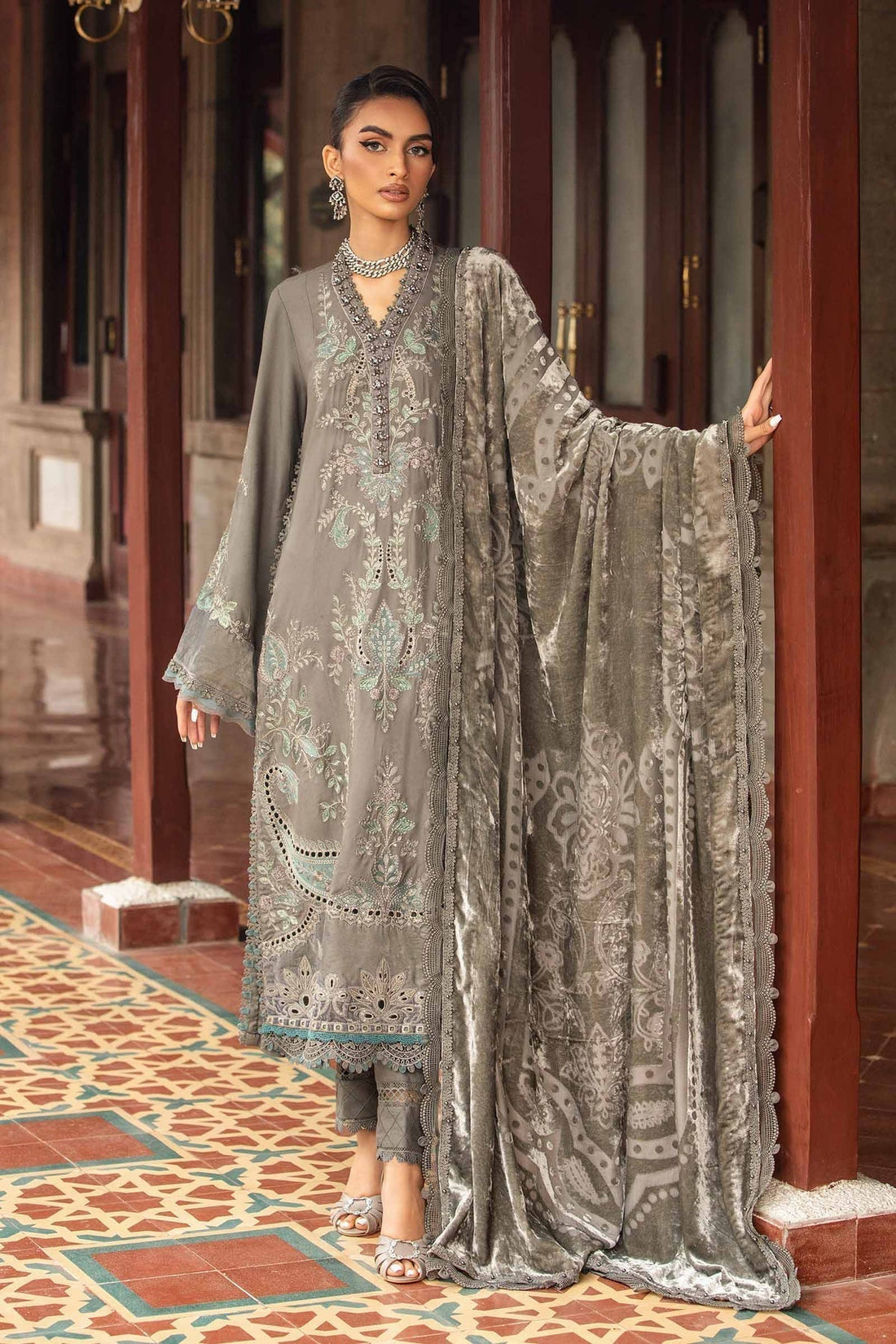 Maria B | Winter Luxe 24 | Velvet DL-1209 by Maria B - Designer Dress  - Type : Ladies Clothes - Available at Libayah - 100% Original 
