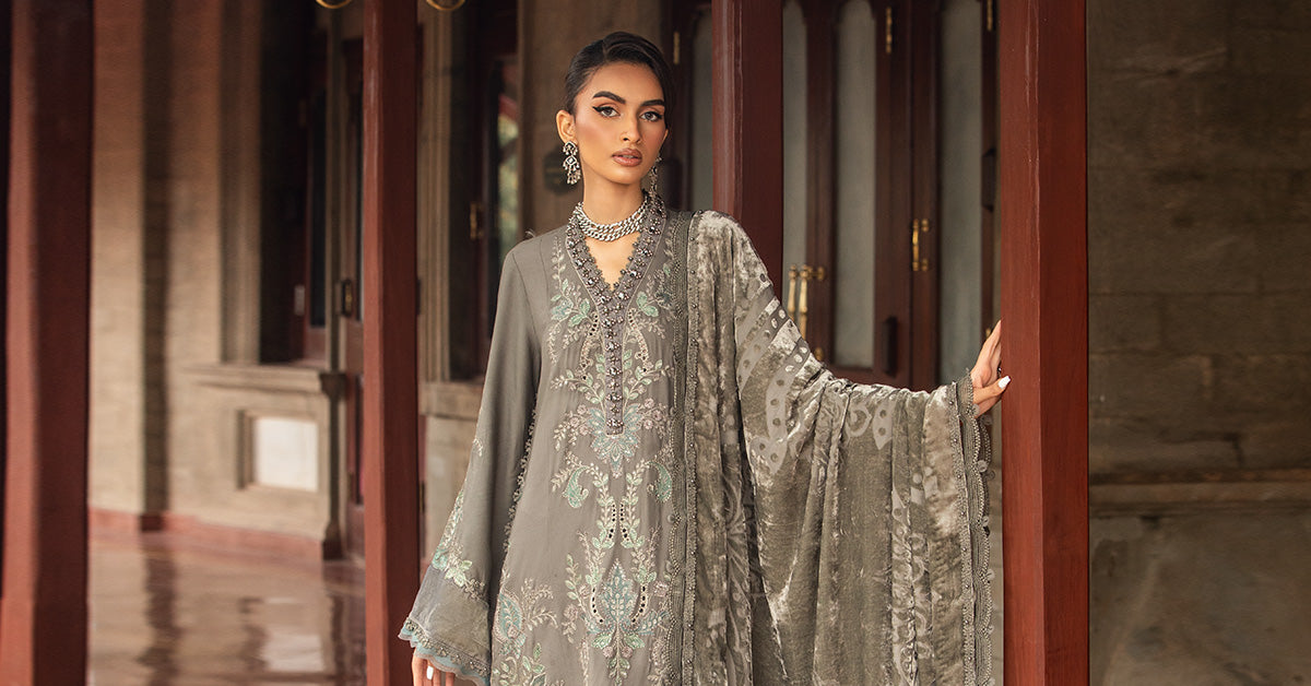 Maria B | Winter Luxe 24 | Velvet DL-1209 by Maria B - Designer Dress  - Type : Ladies Clothes - Available at Libayah - 100% Original 