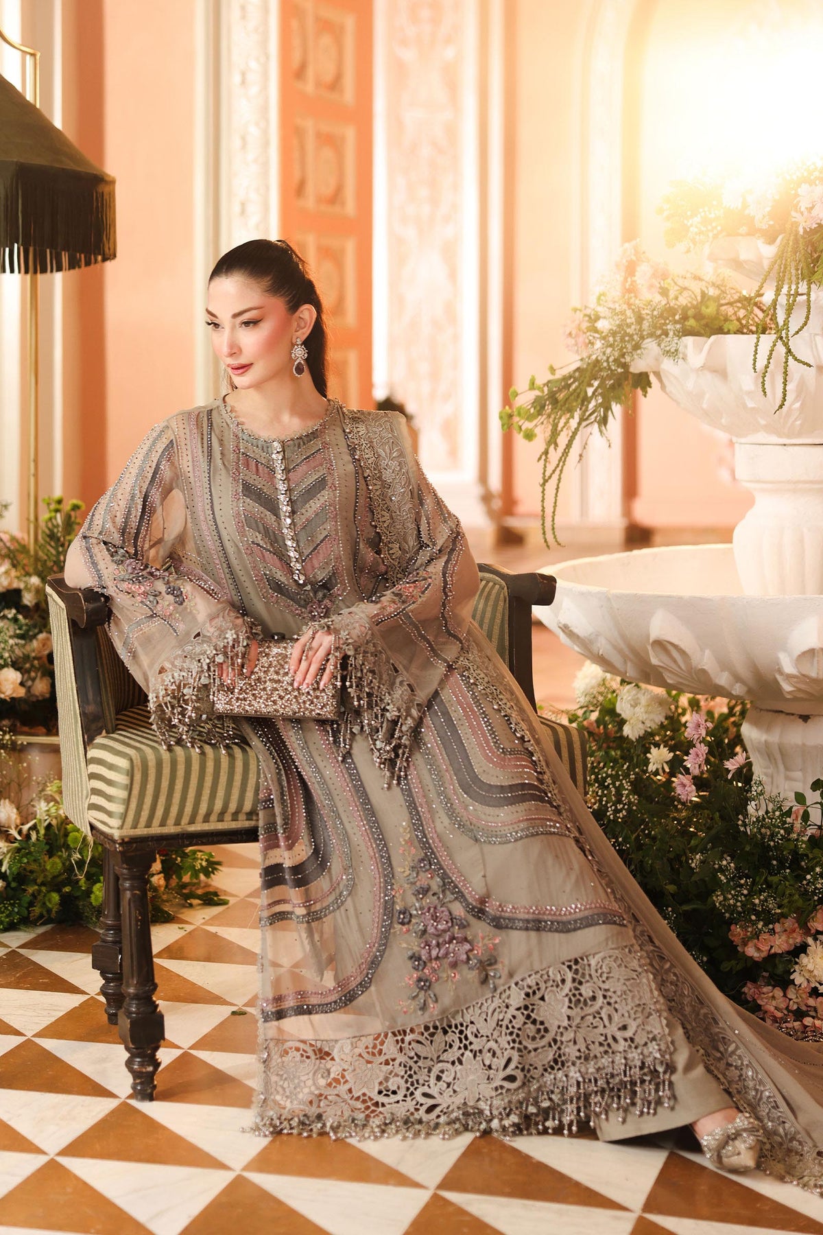 Maria B | Royale Tea Affair | MPC-26-201-Antique Grey by Maria B - Designer Dress  - Type : Ladies Clothes - Available at Libayah - 100% Original 