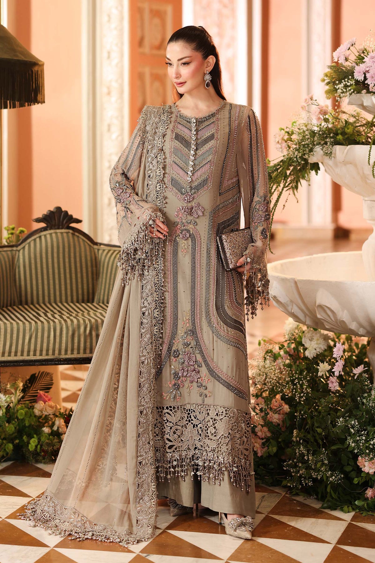 Maria B | Royale Tea Affair | MPC-26-201-Antique Grey by Maria B - Designer Dress  - Type : Ladies Clothes - Available at Libayah - 100% Original 