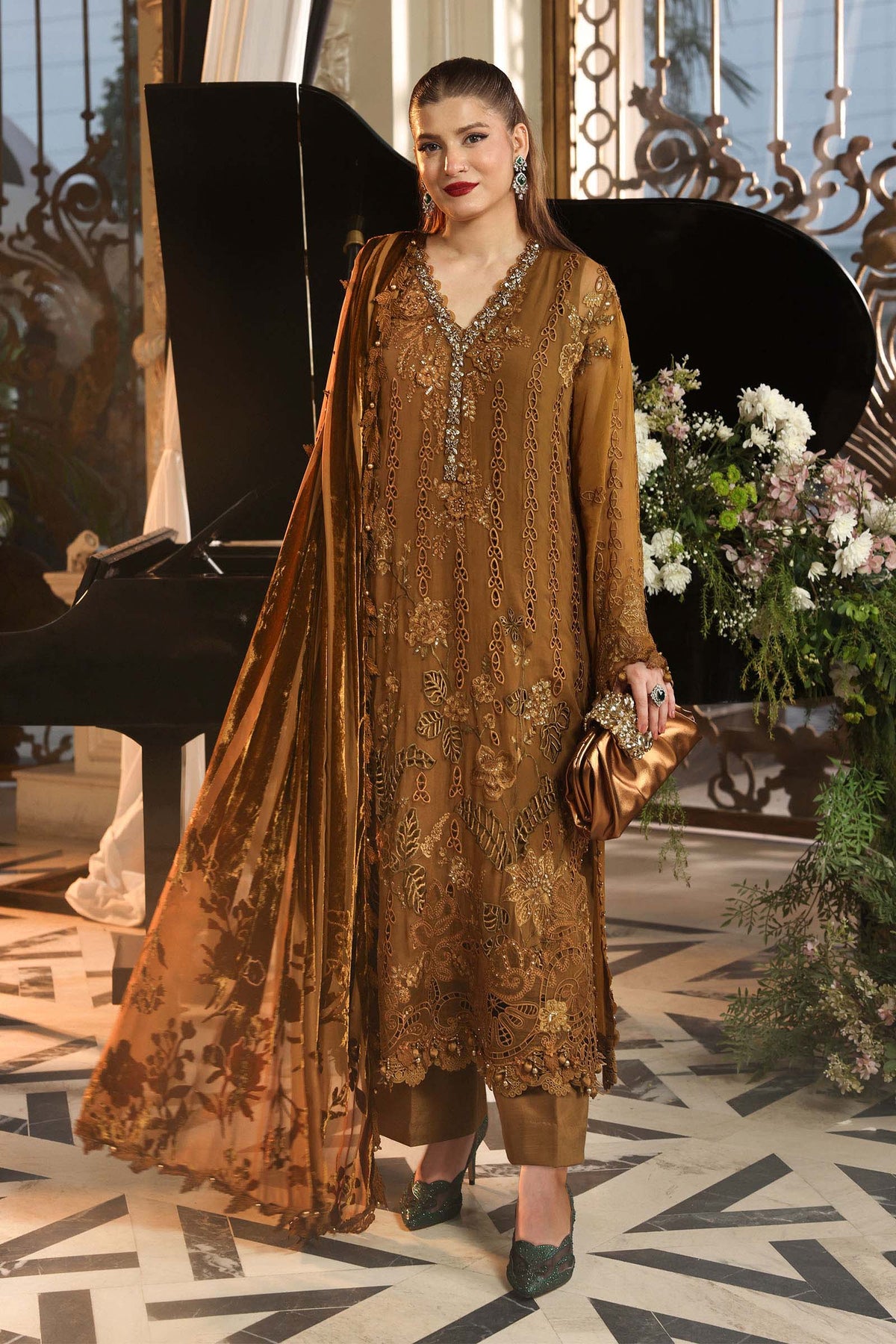 Maria B | Royale Tea Affair | MPC-26-205-Mustard by Maria B - Designer Dress  - Type : Ladies Clothes - Available at Libayah - 100% Original 