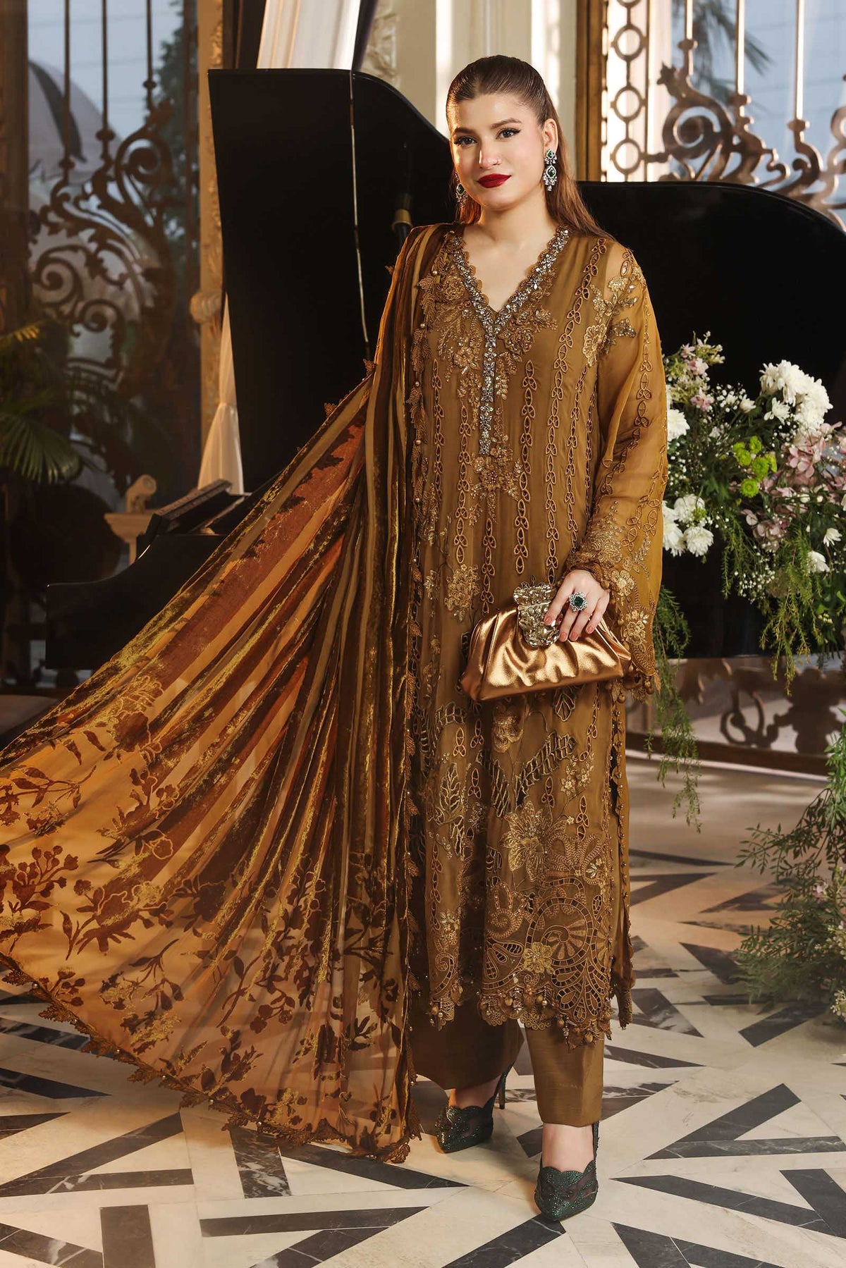 Maria B | Royale Tea Affair | MPC-26-205-Mustard by Maria B - Designer Dress  - Type : Ladies Clothes - Available at Libayah - 100% Original 