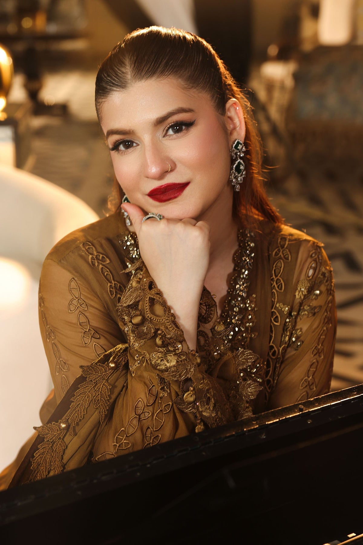 Maria B | Royale Tea Affair | MPC-26-205-Mustard by Maria B - Designer Dress  - Type : Ladies Clothes - Available at Libayah - 100% Original 
