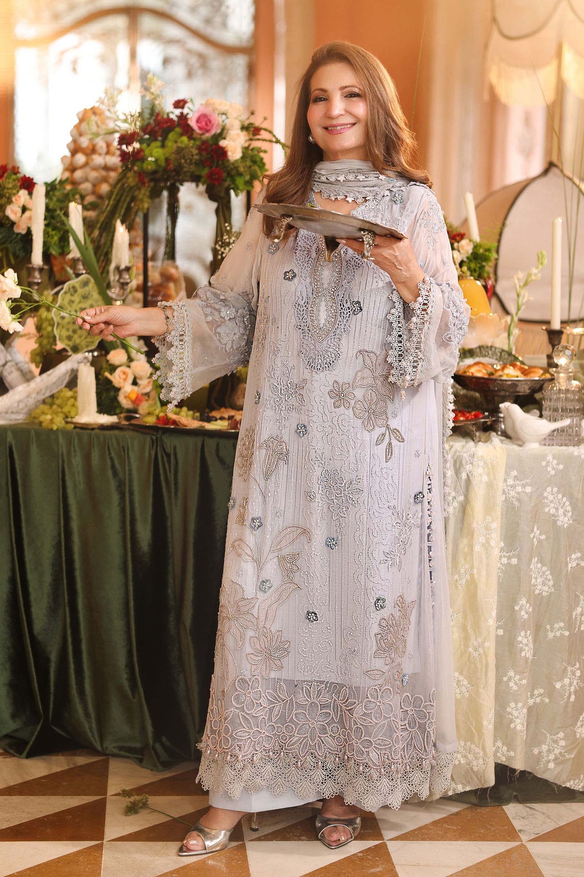 Maria B | Royale Tea Affair | MPC-26-206-Muted Blue by Maria B - Designer Dress  - Type : Ladies Clothes - Available at Libayah - 100% Original 