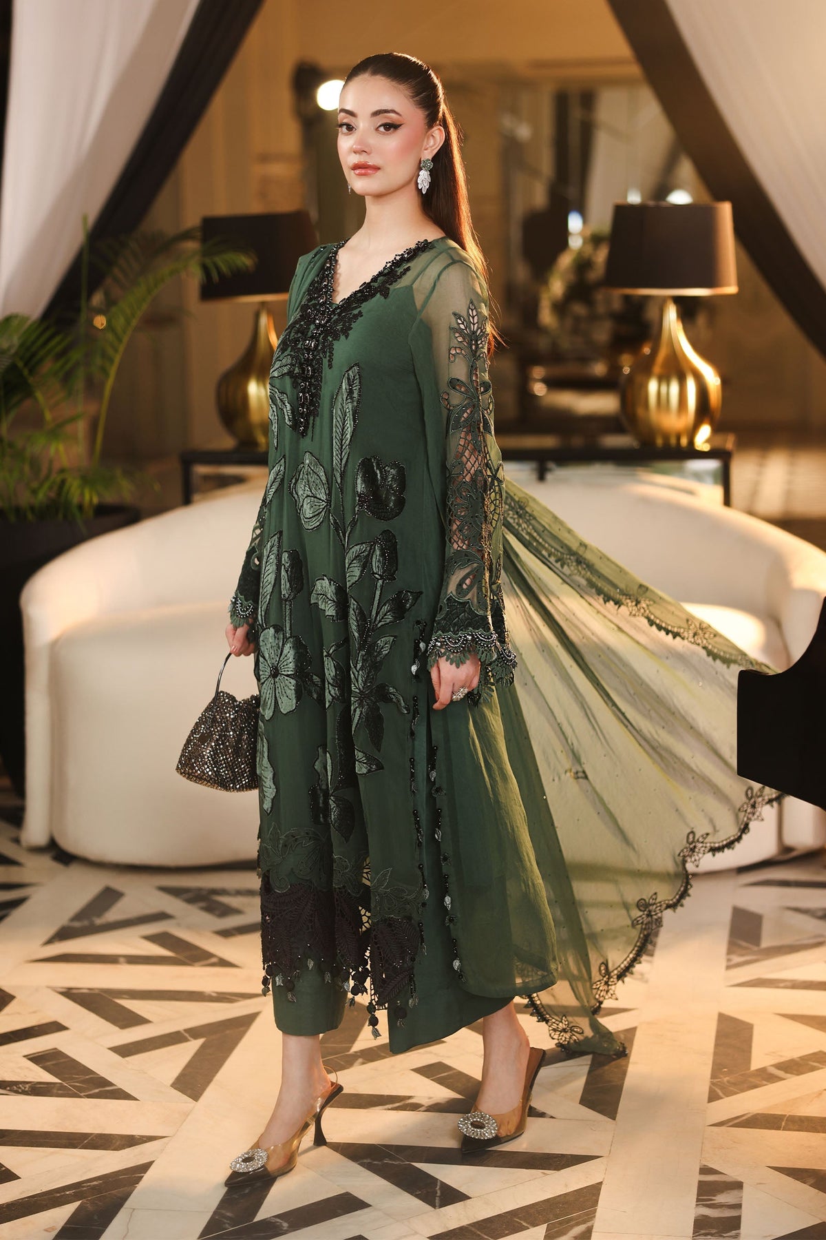 Maria B | Royale Tea Affair | MPC-26-207-Pine Green by Maria B - Designer Dress  - Type : Ladies Clothes - Available at Libayah - 100% Original 