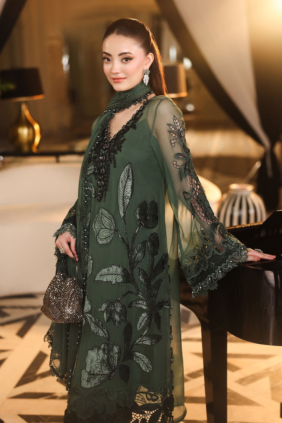 Maria B | Royale Tea Affair | MPC-26-207-Pine Green by Maria B - Designer Dress  - Type : Ladies Clothes - Available at Libayah - 100% Original 