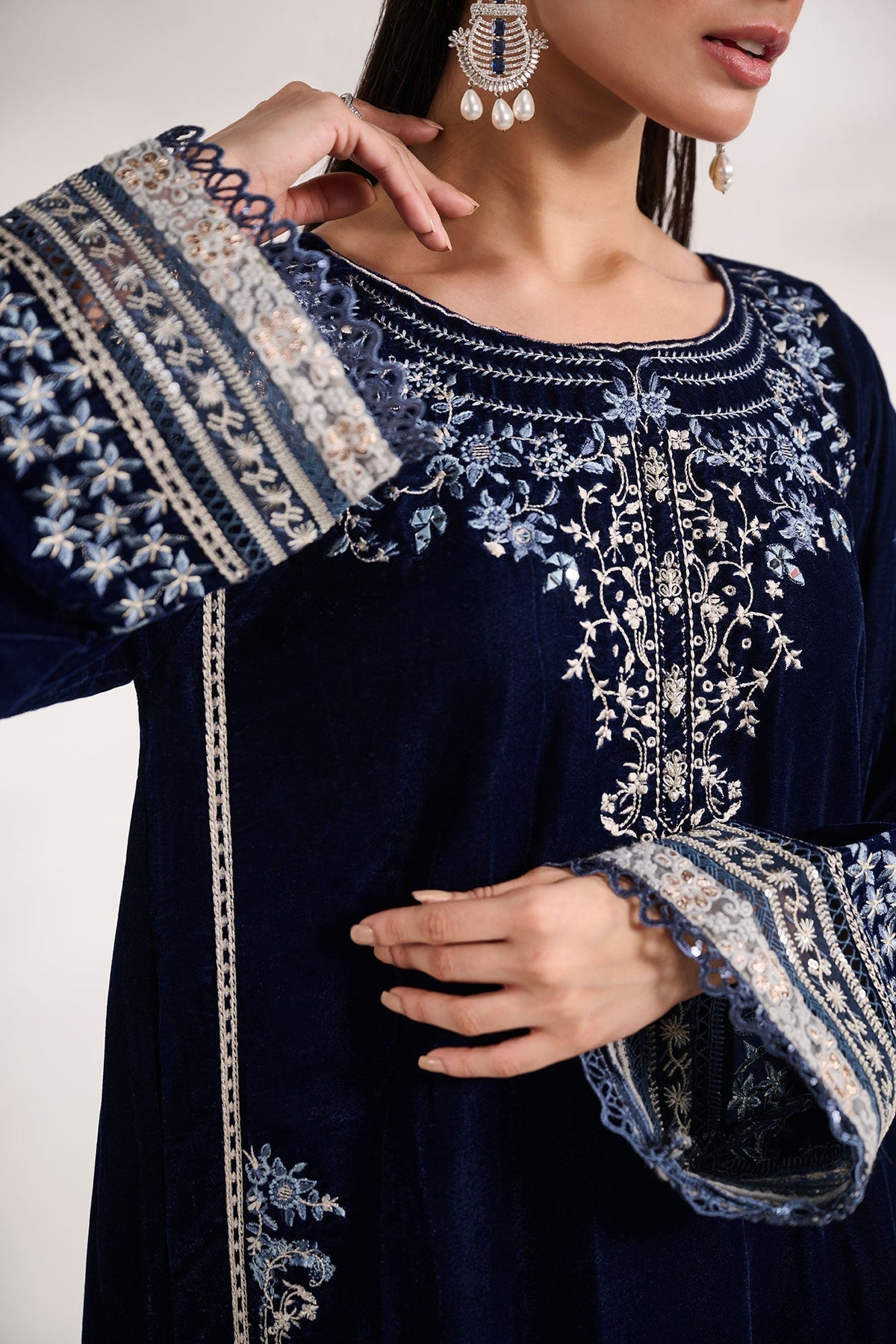 Dhanak | Velvet Edit | FW24DA-1891 NAVY BLUE by Dhanak - Designer Dress - Type: Ladies Clothes - Available at Libayah - 100% Original
