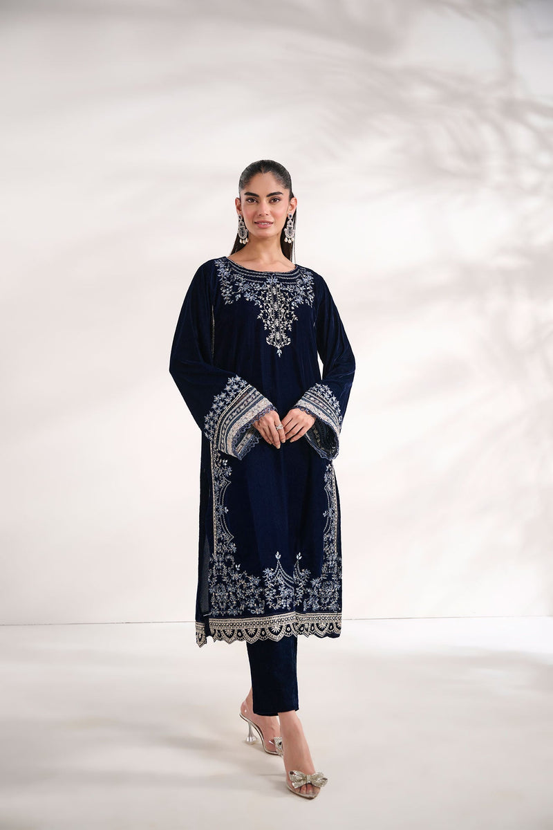 Dhanak | Velvet Edit | FW24DA-1891 NAVY BLUE by Dhanak - Designer Dress - Type: Ladies Clothes - Available at Libayah - 100% Original