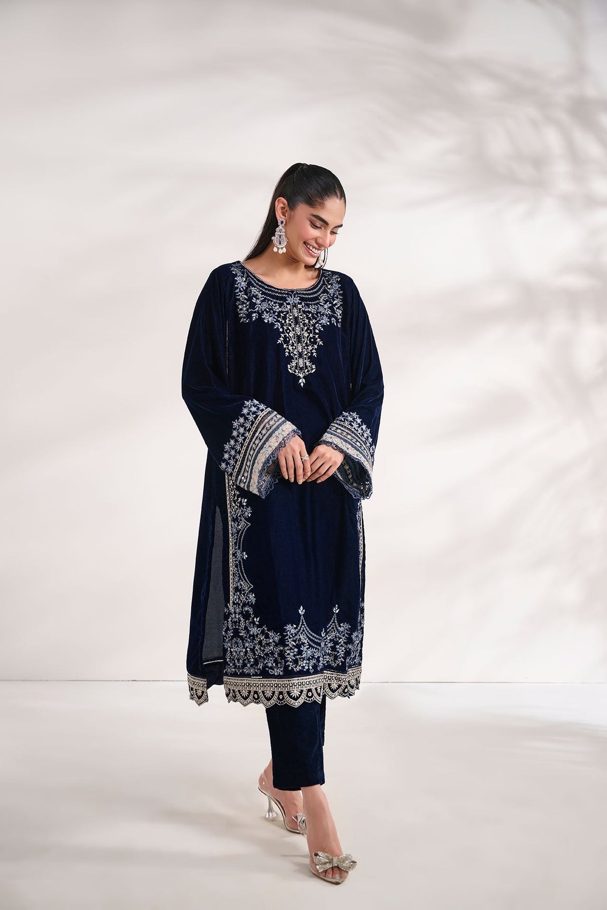Dhanak | Velvet Edit | FW24DA-1891 NAVY BLUE by Dhanak - Designer Dress - Type: Ladies Clothes - Available at Libayah - 100% Original
