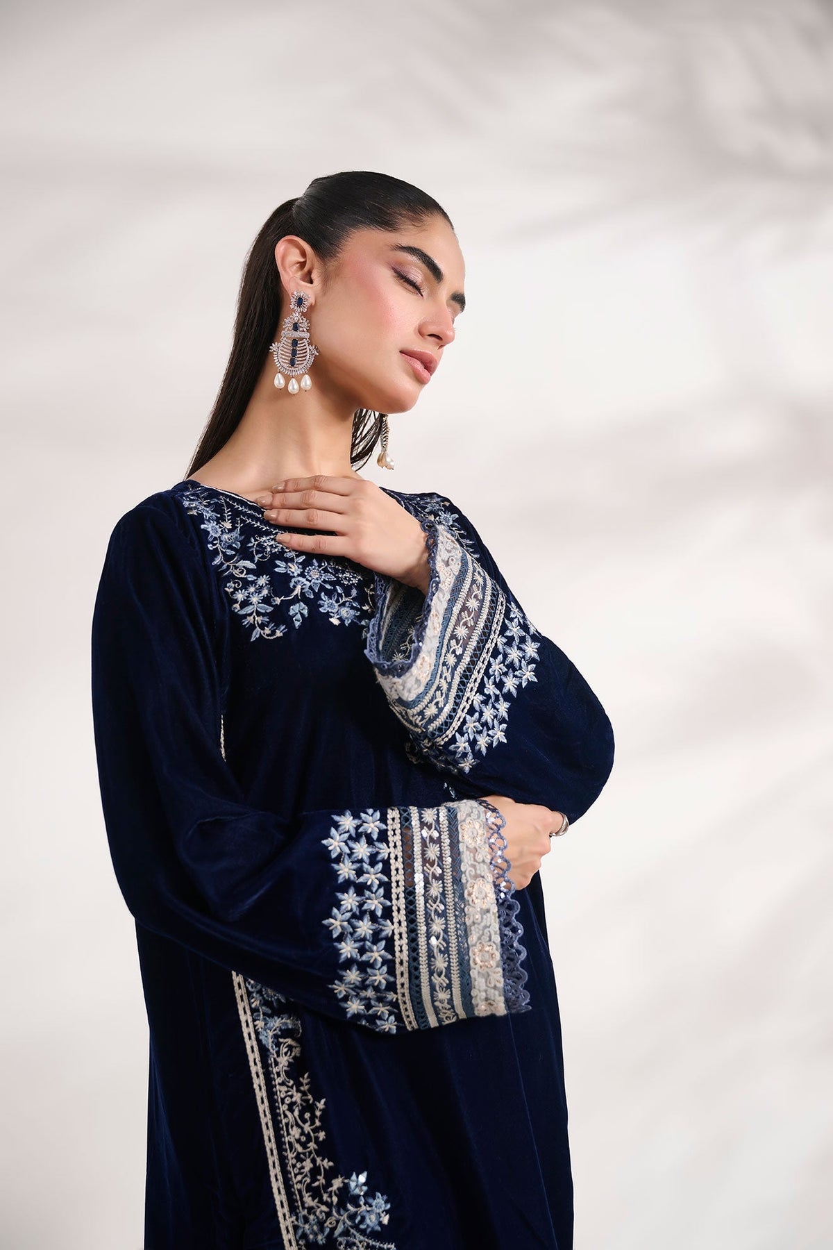 Dhanak | Velvet Edit | FW24DA-1891 NAVY BLUE by Dhanak - Designer Dress - Type: Ladies Clothes - Available at Libayah - 100% Original