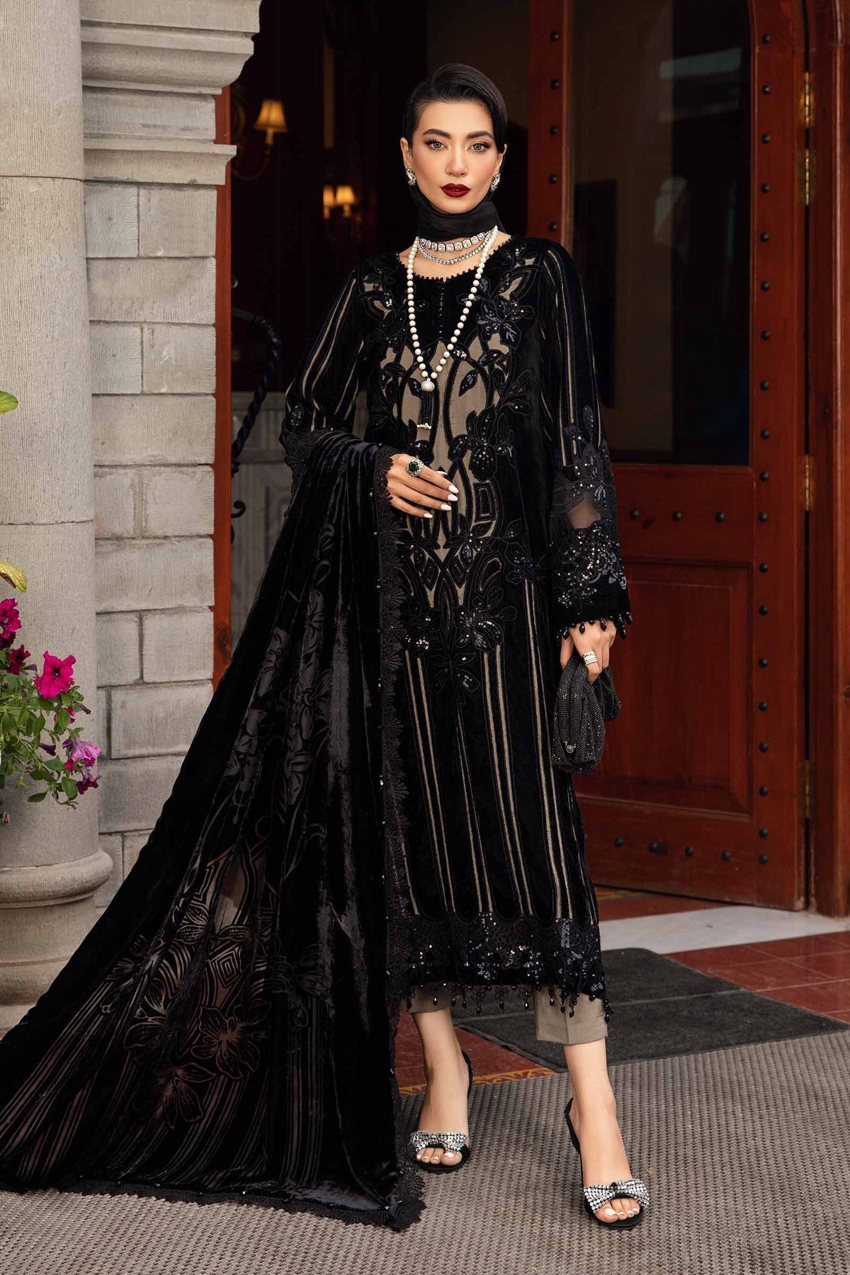 Maria B | Winter Luxe 24 | Velvet DL-1205 by Maria B - Designer Dress  - Type : Ladies Clothes - Available at Libayah - 100% Original 
