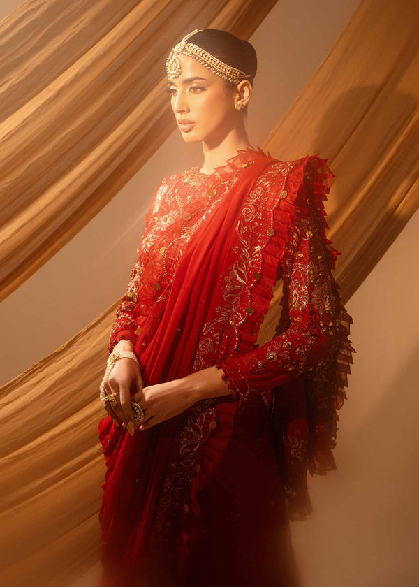 Paras by Pasha | Noor -e- Jahan Saree Collection | Laal-e-Jahan by Paras by Pasha - Designer Dress - Type: Ladies Clothes - Available at Libayah - 100% Original