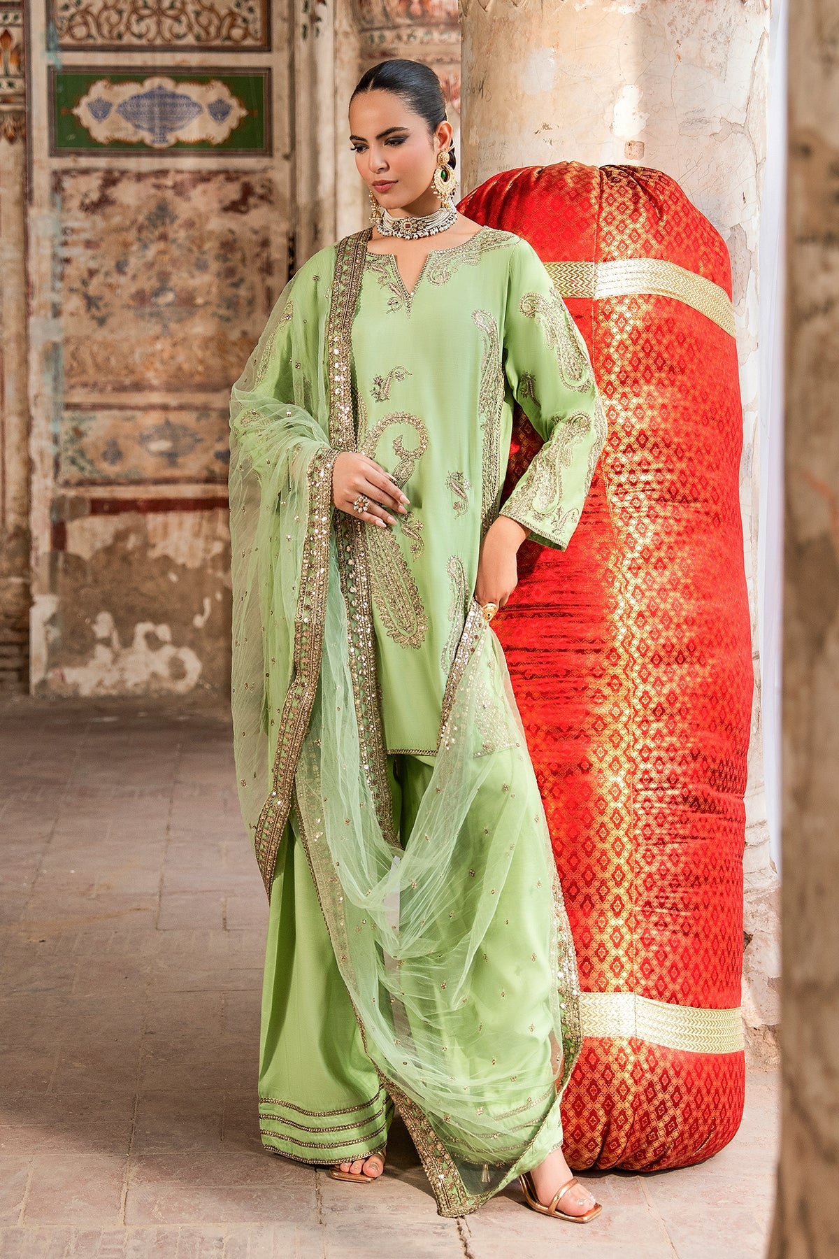 Charizma | Festive Pret | 3-PC Embroidered Raw Silk CMA-6-413 by Charizma - Designer Dress  - Type : Ladies Clothes - Available at Libayah - 100% Original 