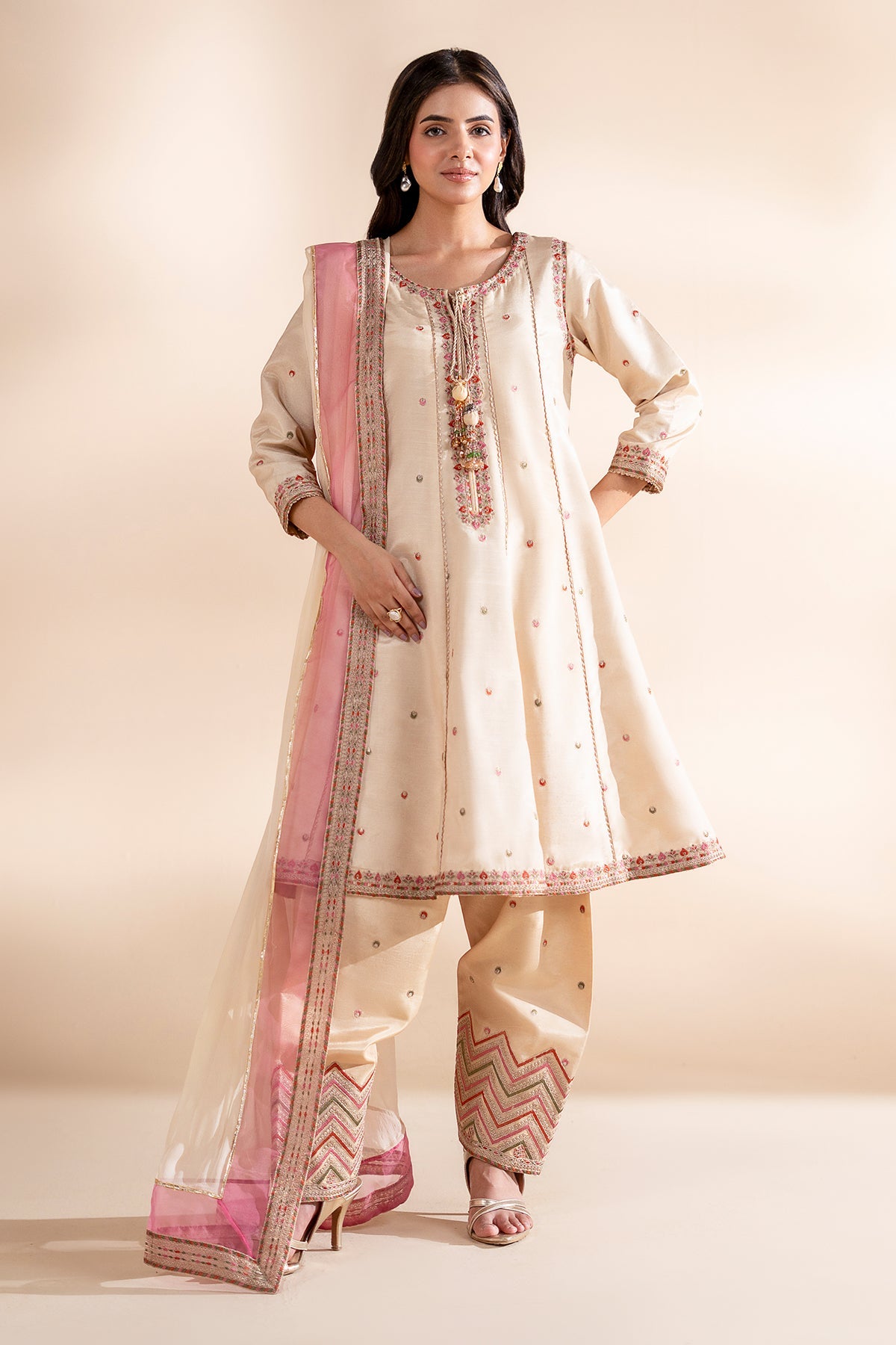 Charizma | Festive Pret | 3-PC Embroidered Silk CMA-6-390 by Charizma - Designer Dress  - Type : Ladies Clothes - Available at Libayah - 100% Original 