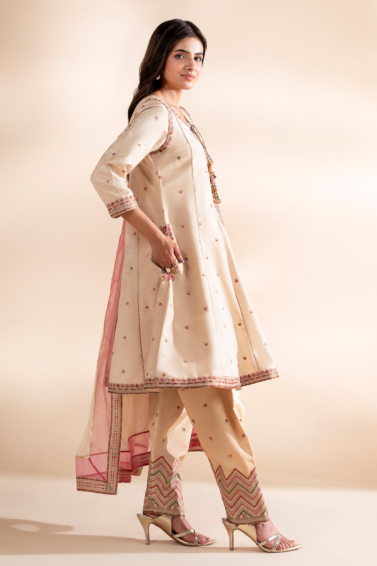 Charizma | Festive Pret | 3-PC Embroidered Silk CMA-6-390 by Charizma - Designer Dress  - Type : Ladies Clothes - Available at Libayah - 100% Original 