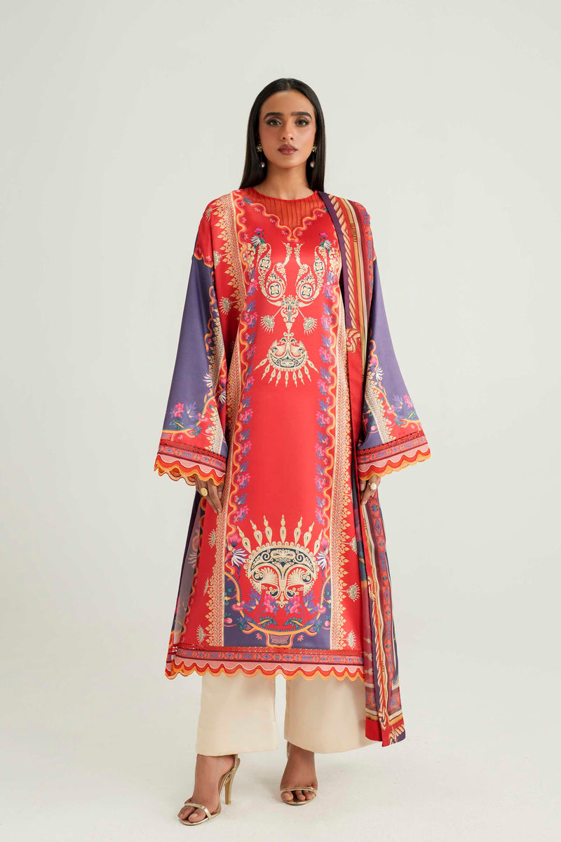 Akbar Aslam | Silk Pret | Coral - Designer Dress - Type : Ladies Clothes - Available at Libayah - 100% Original